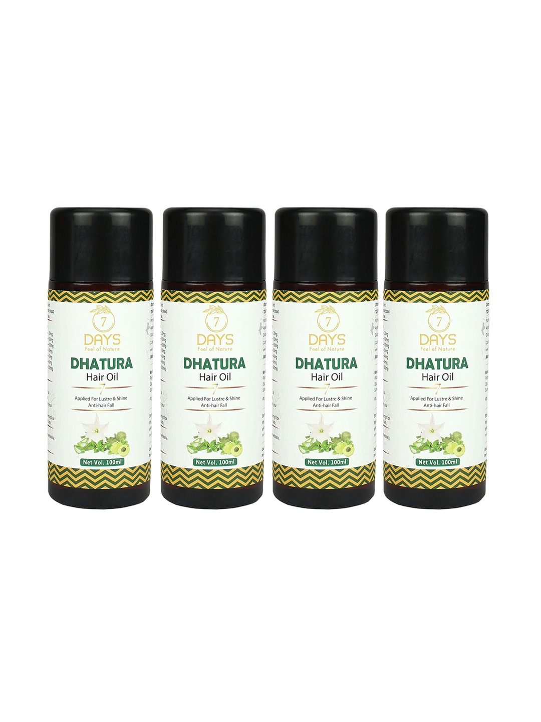 

7 DAYS Feel Of Nature Set of 4 Dhatura Hair Oil with Neem & Brahmi - 100 ml each, White