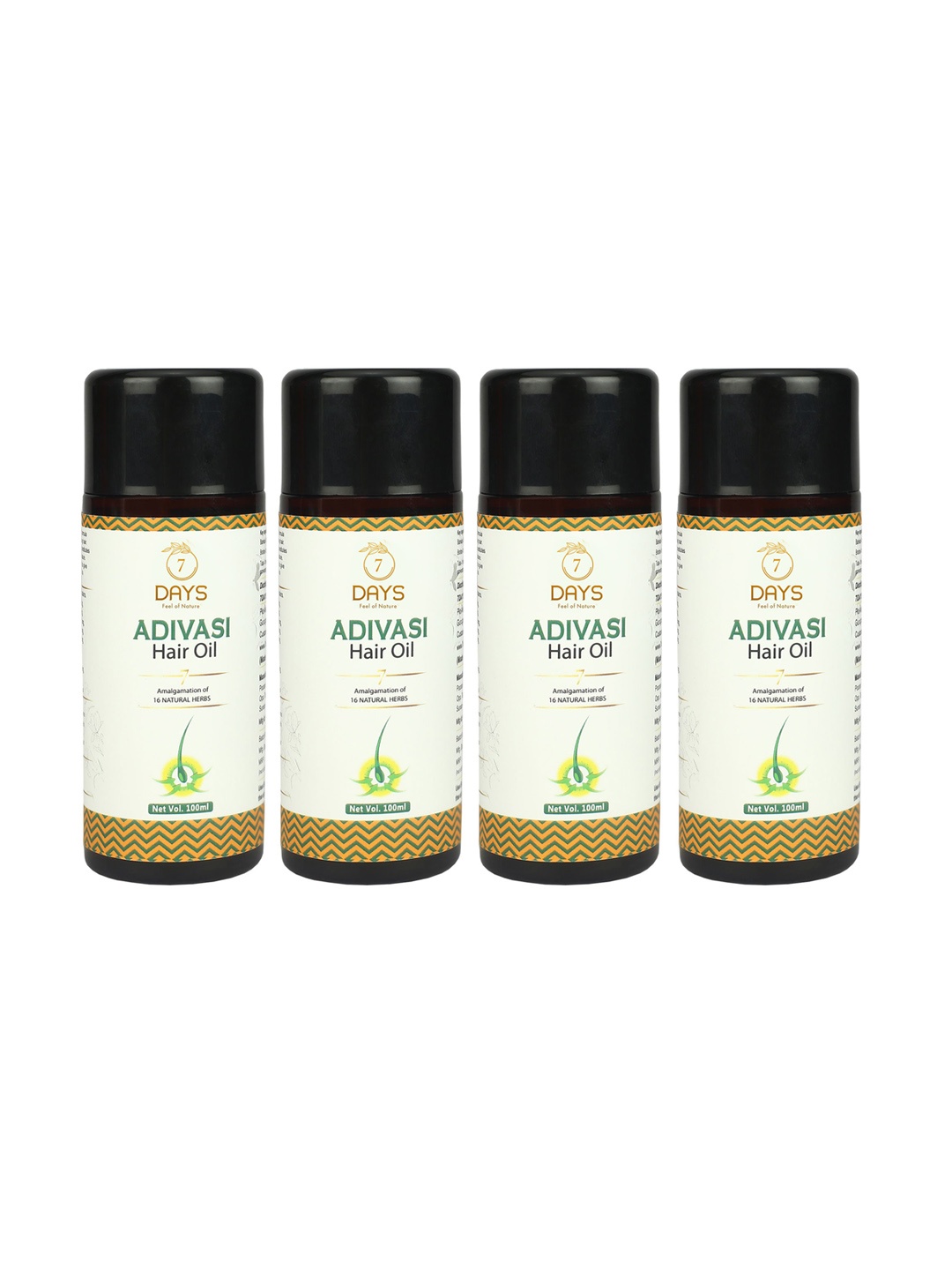 

7 DAYS Feel Of Nature Set Of 4 Adivasi Hair Regrowth & Hair Control Oil - 100ml Each, Brown