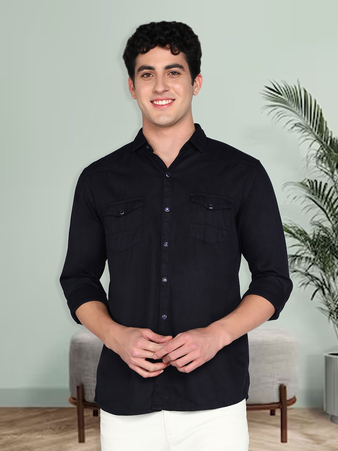 

Kuons Avenue Smart Cotton Slim Fit Spread Collar Curved Casual Shirt, Blue