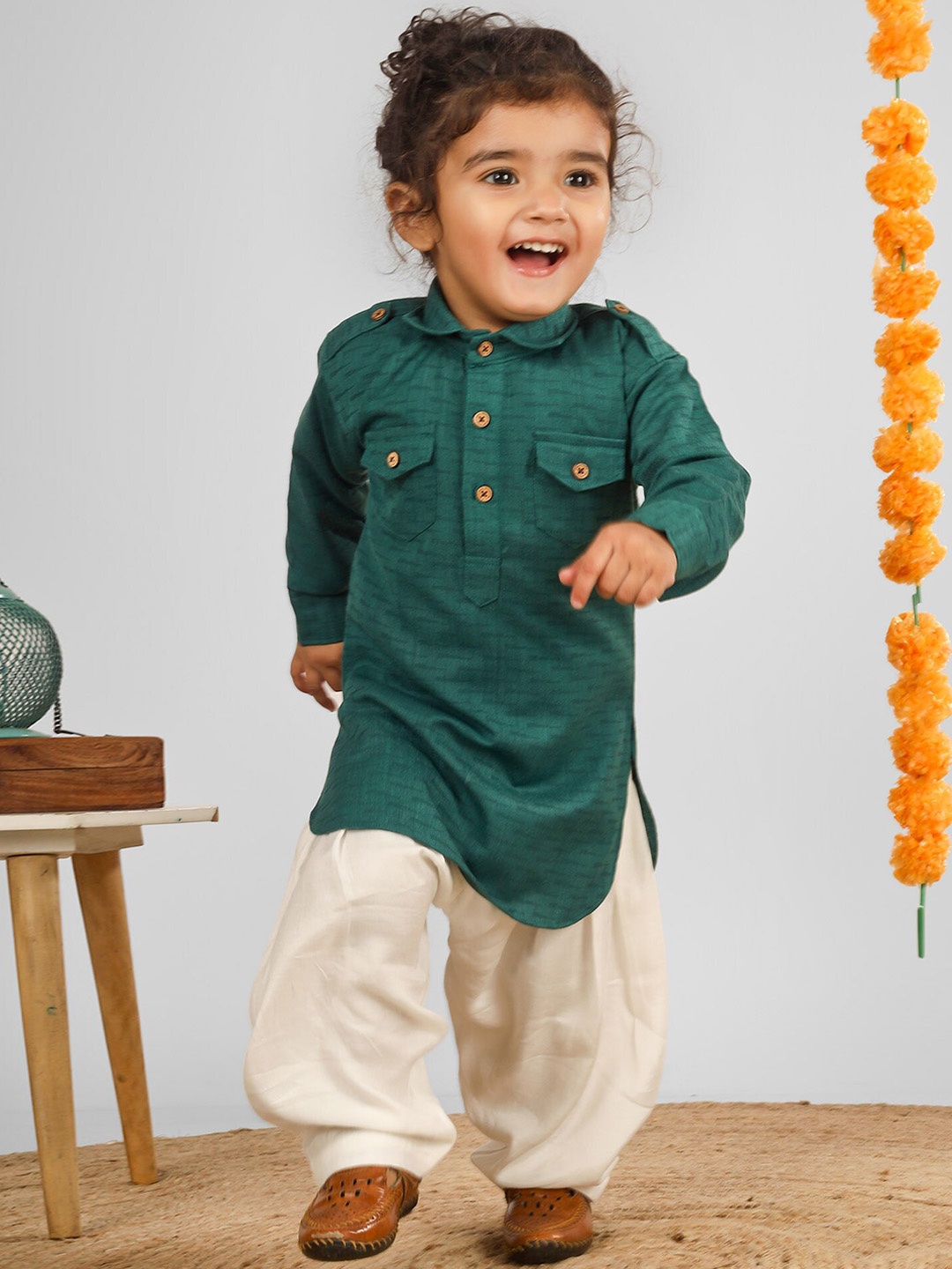 

Polka Tots Unisex Kids Regular Kurta with Pyjamas, Green