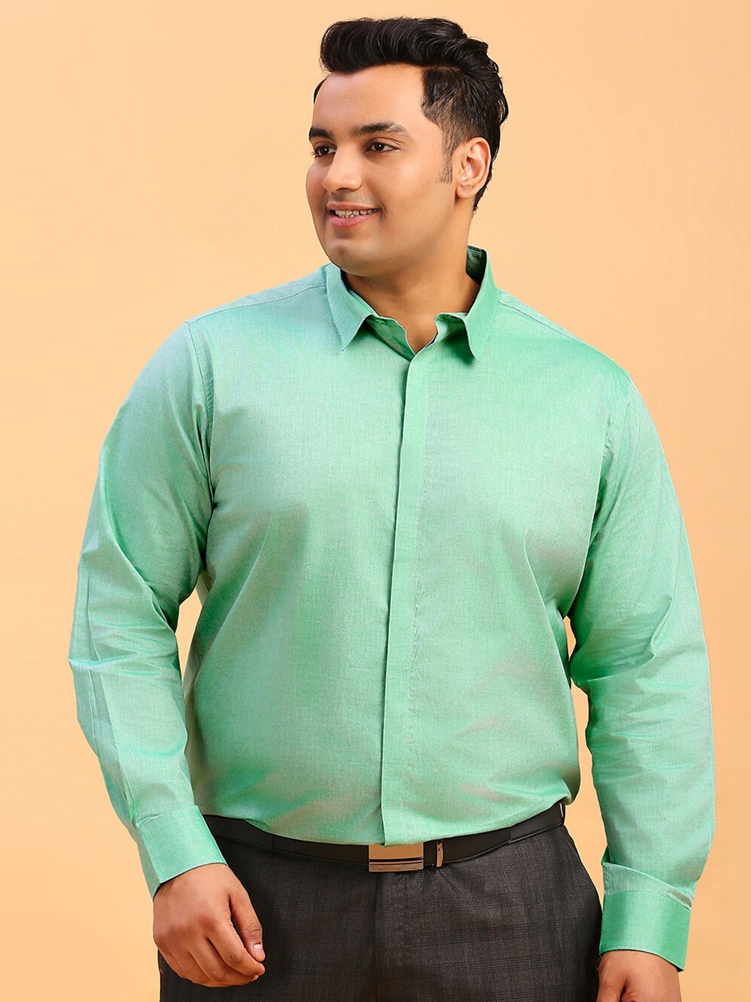 

Sztori Classic Long Sleeves Regular Fit Cotton Opaque Formal Shirt, Green