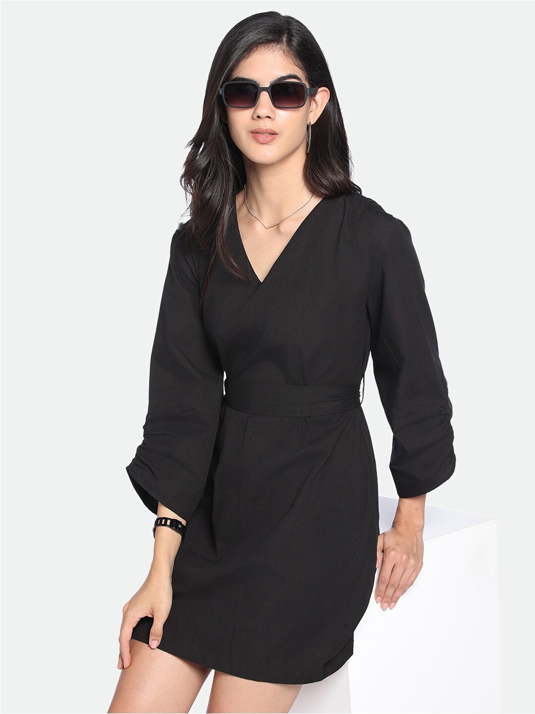 

DL Woman V-Neck Cotton Wrap Dress, Black