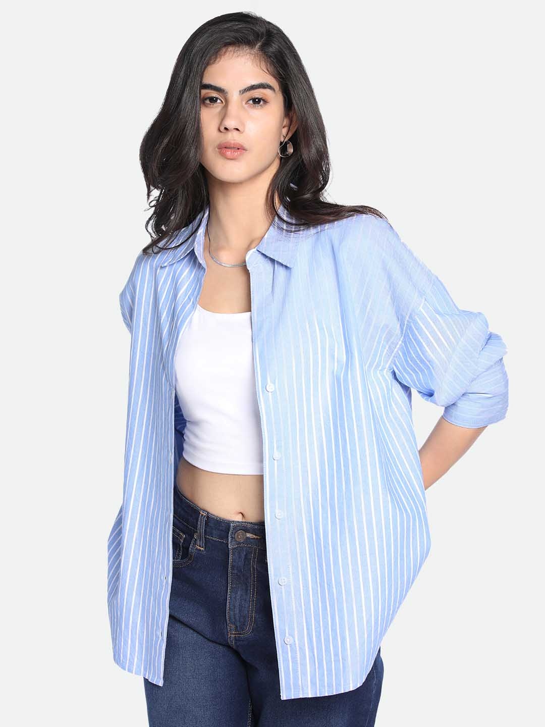 

DL Woman Striped Cotton Shirt Style Top, Blue