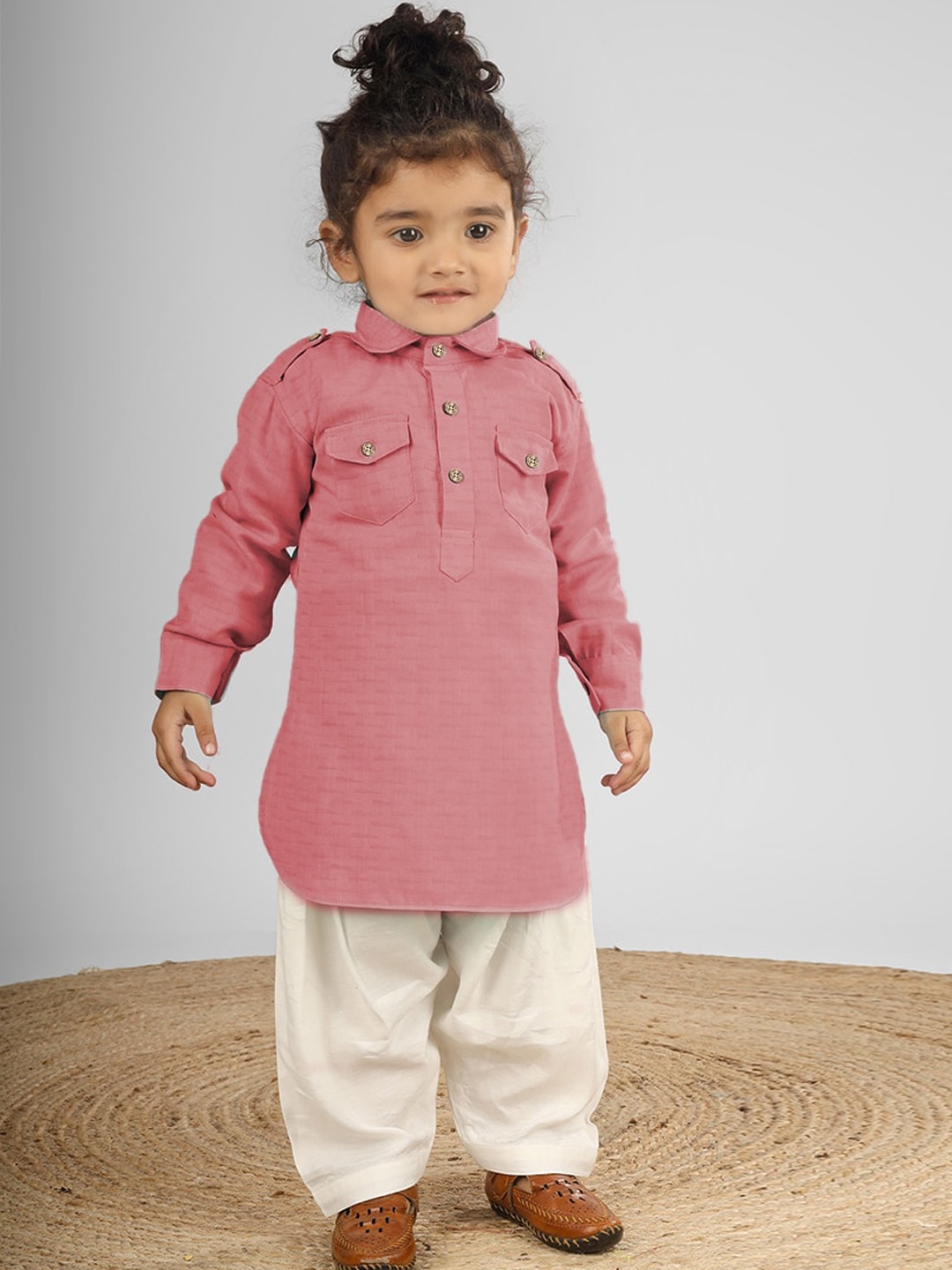 

Polka Tots Kids Regular Pathani Kurta with Pyjamas, Pink