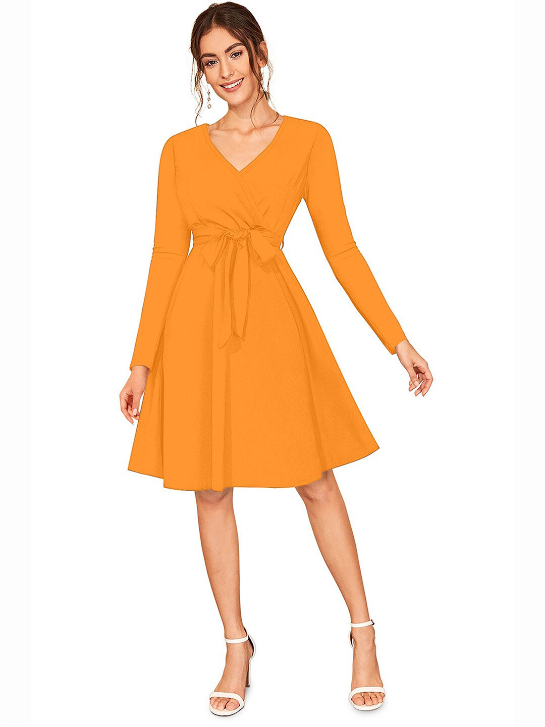 

BAESD V-Neck Fit & Flare Dress, Yellow