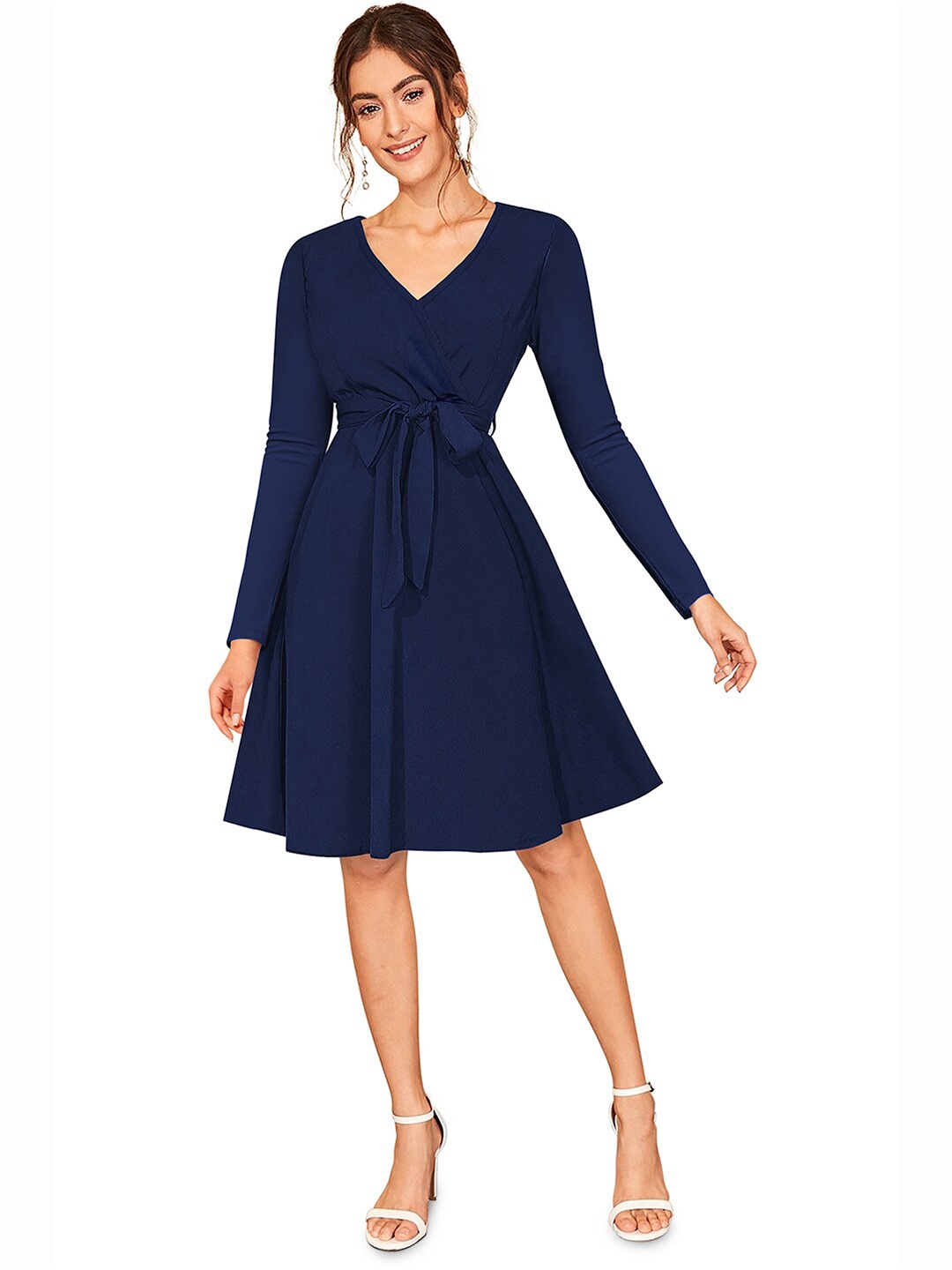 

BAESD V-Neck Fit & Flare Dress, Navy blue
