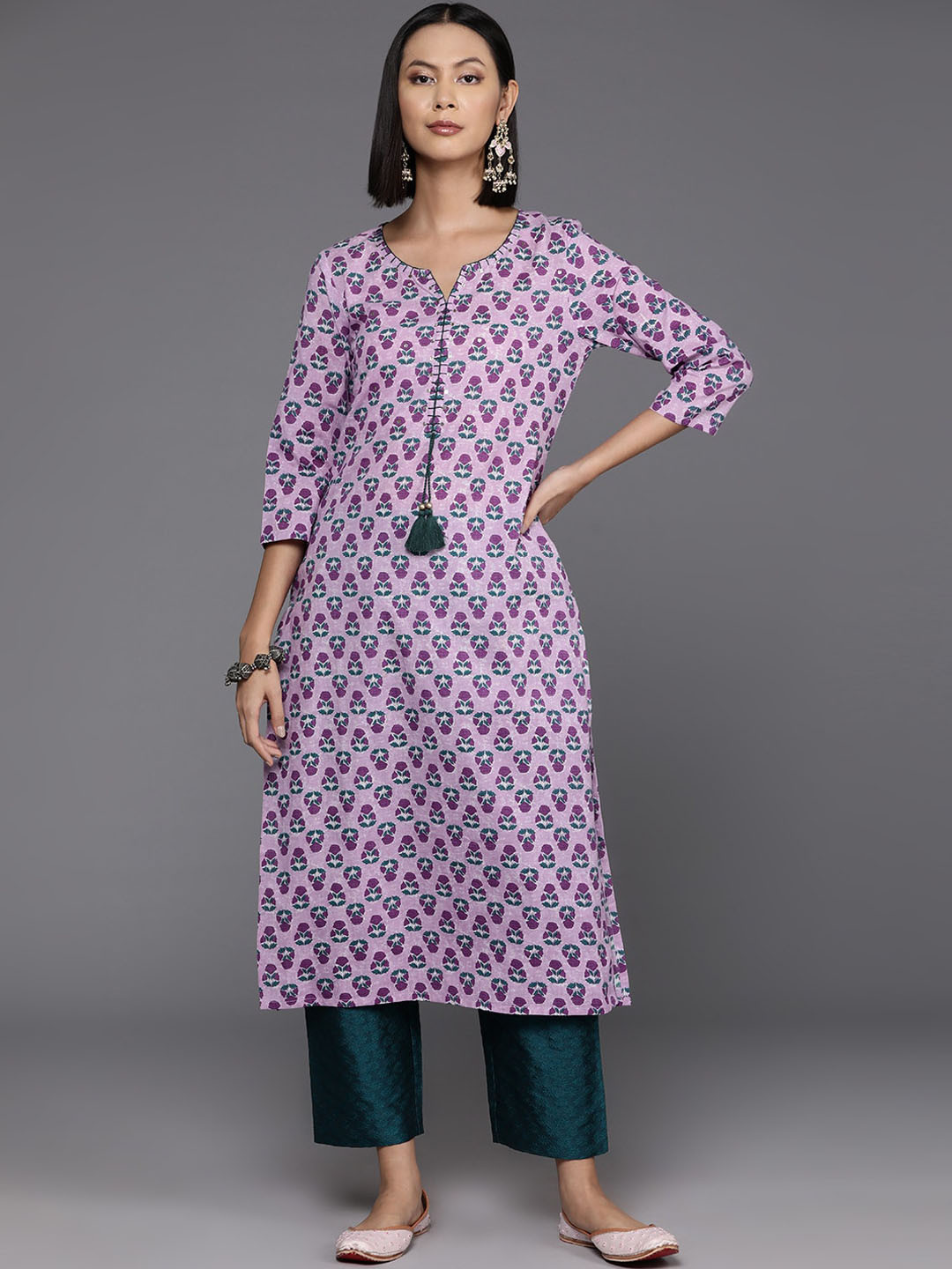 

KALINI Ethnic Motifs Printed Kurta, Lavender