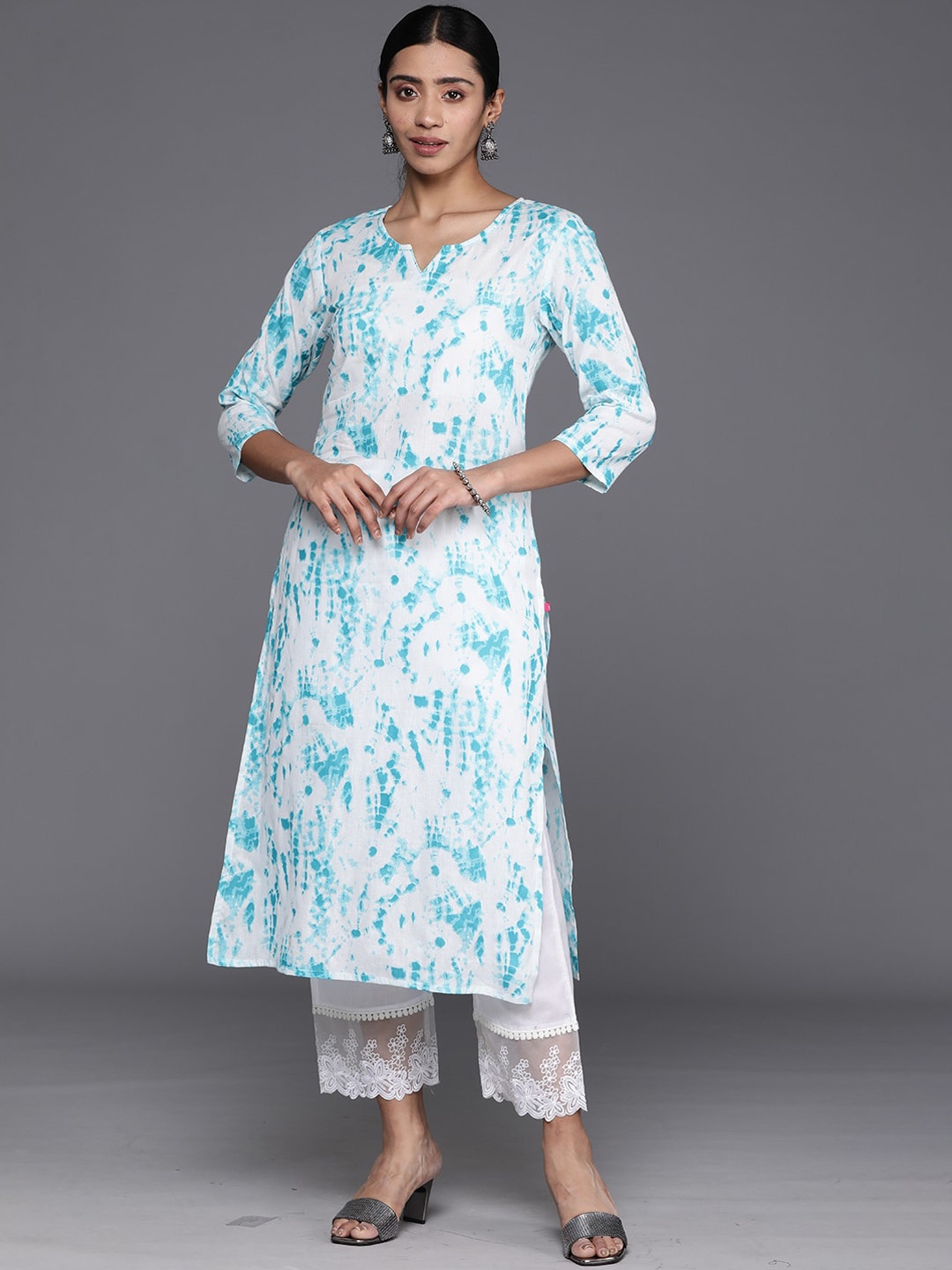 

KALINI Abstract Printed Pure Cotton Kurta, White