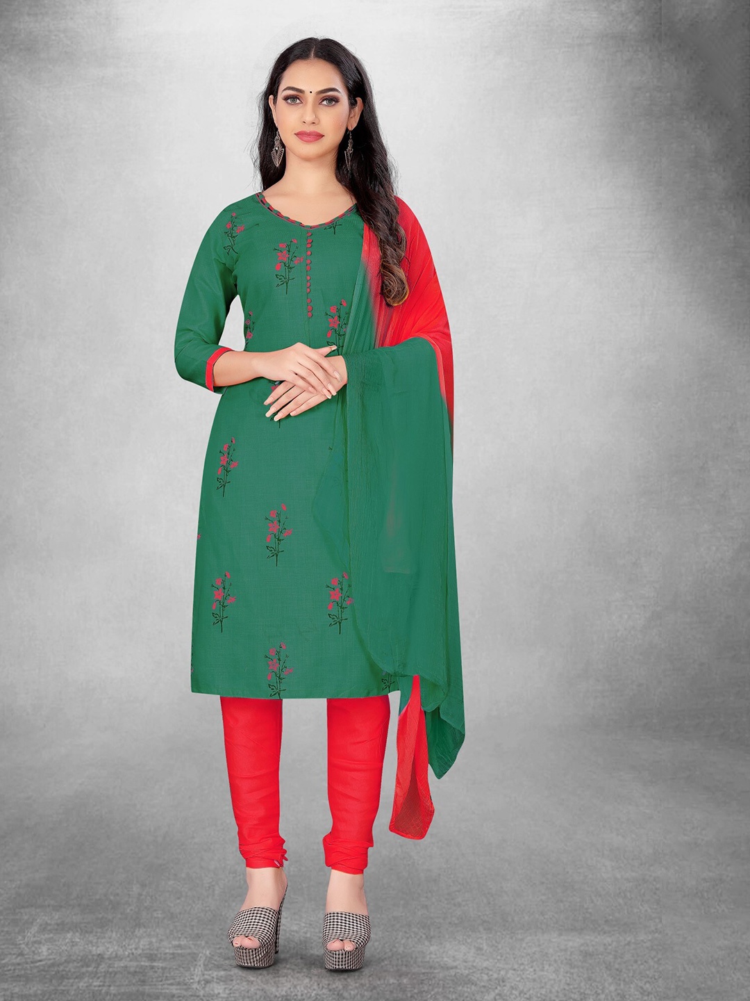 

LeeliPeeri Designer Floral Printed Unstitched Dress Material, Green