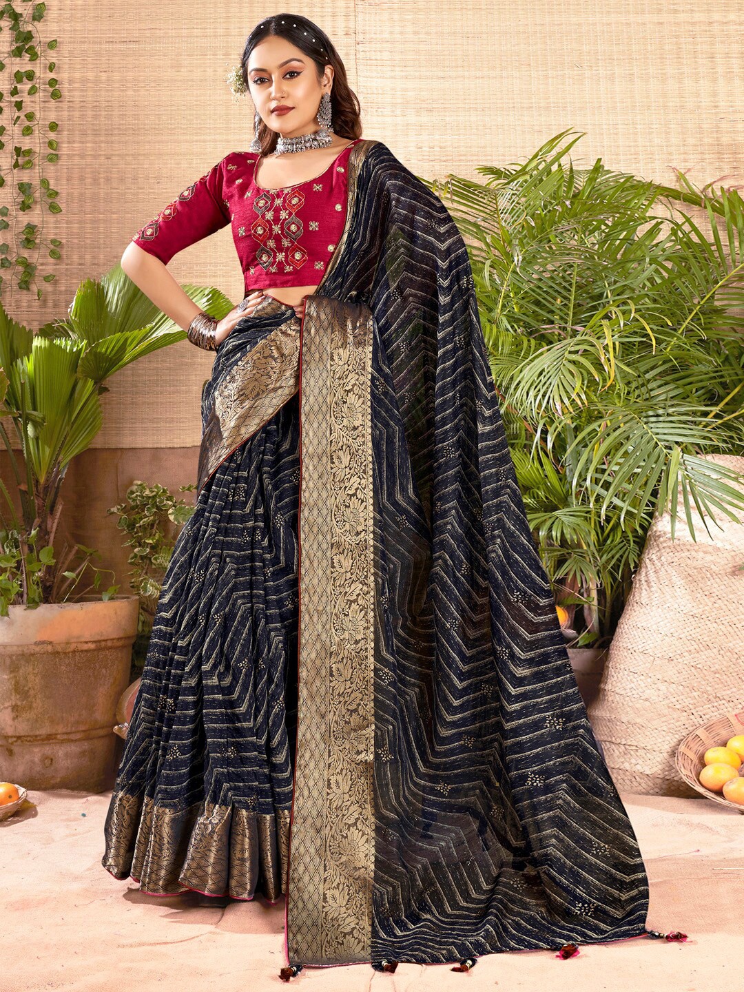 

Saree mall Woven Design Zari Sarees, Navy blue