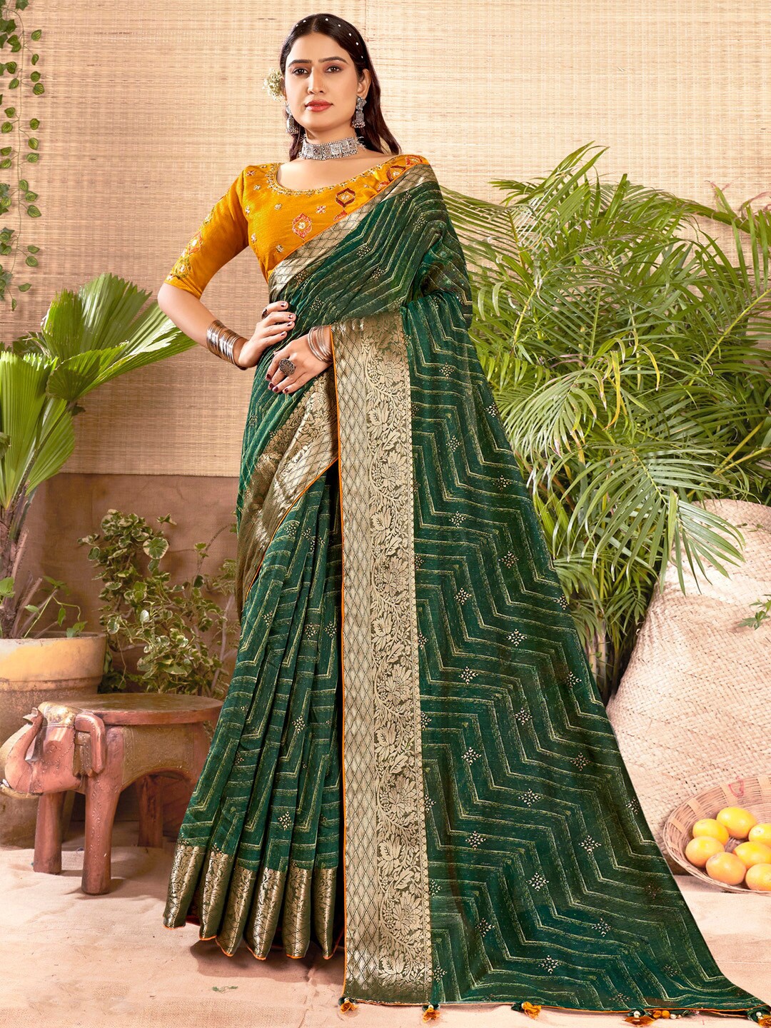 

Saree mall Woven Design Zari Sarees, Green