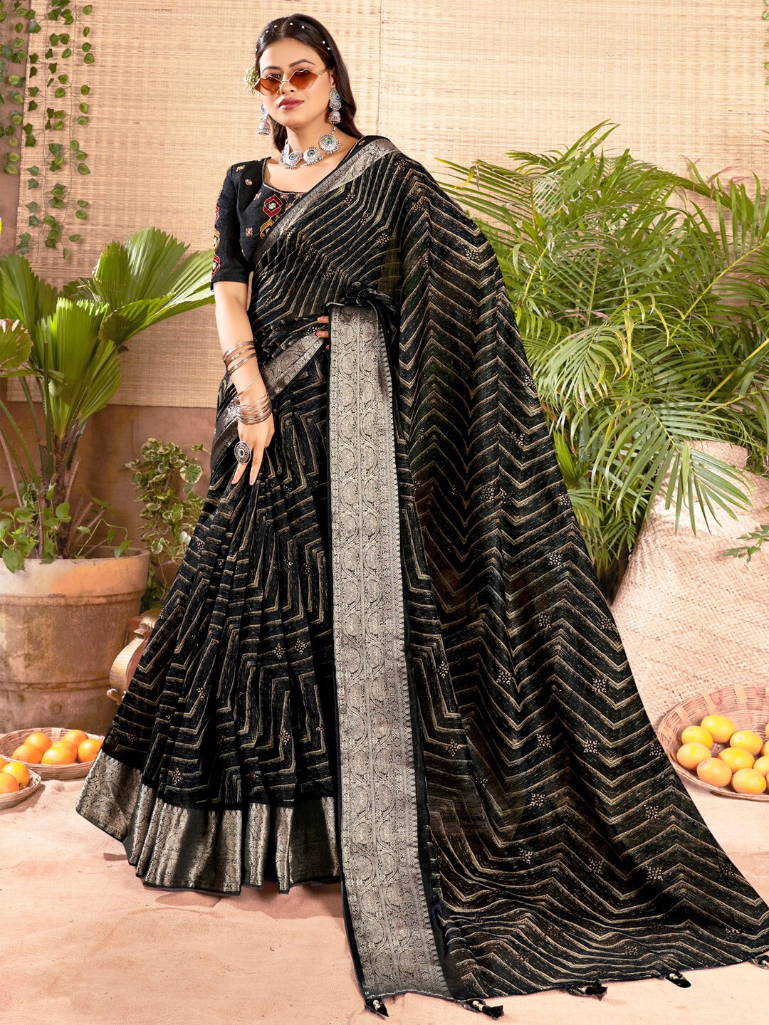 

Saree mall Woven Design Zari Sarees, Black