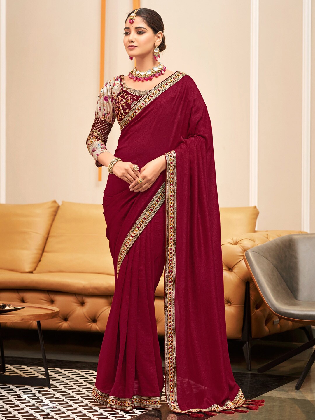 

Saree mall Embroidered Silk Blend Sarees, Pink