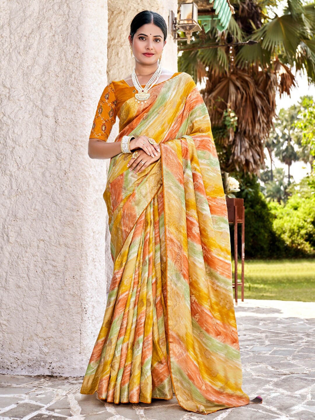 

Saree mall Yellow Ethnic Motifs Woven Design Zari Banarasi Sarees
