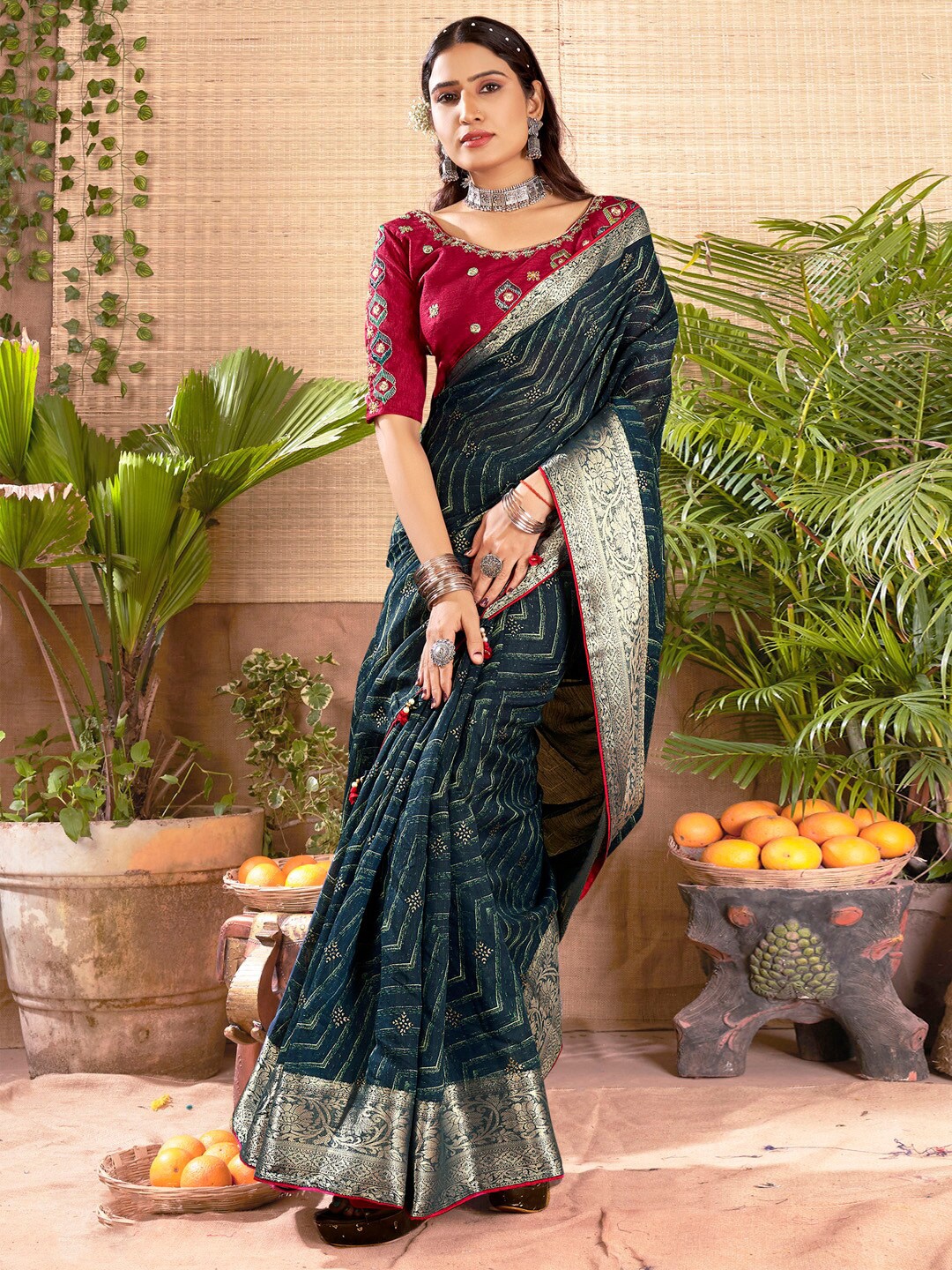 

Saree mall Zari Sarees, Teal