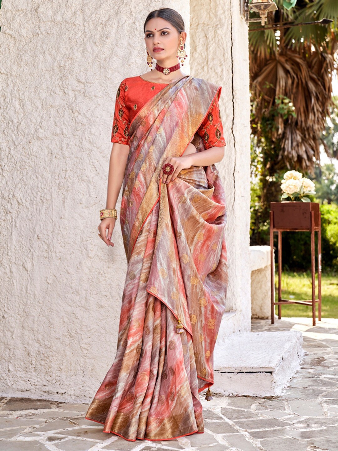 

Saree mall Red Ethnic Motifs Woven Design Zari Banarasi Sarees