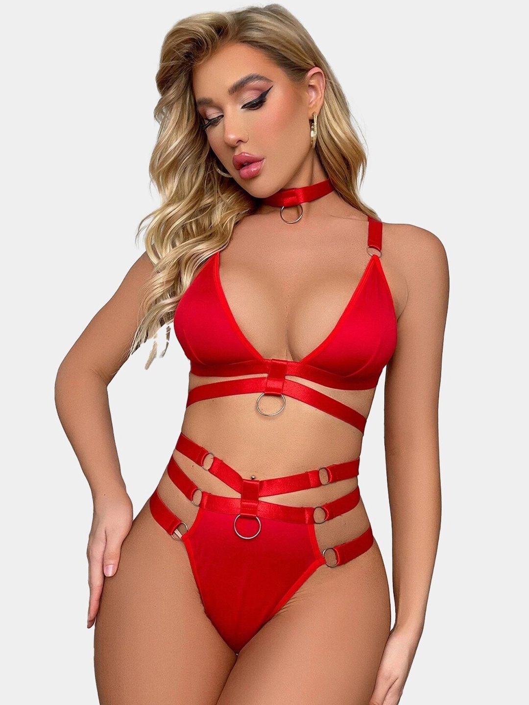 

VAGHBHATT Strappy Non Padded Lingerie Set, Red