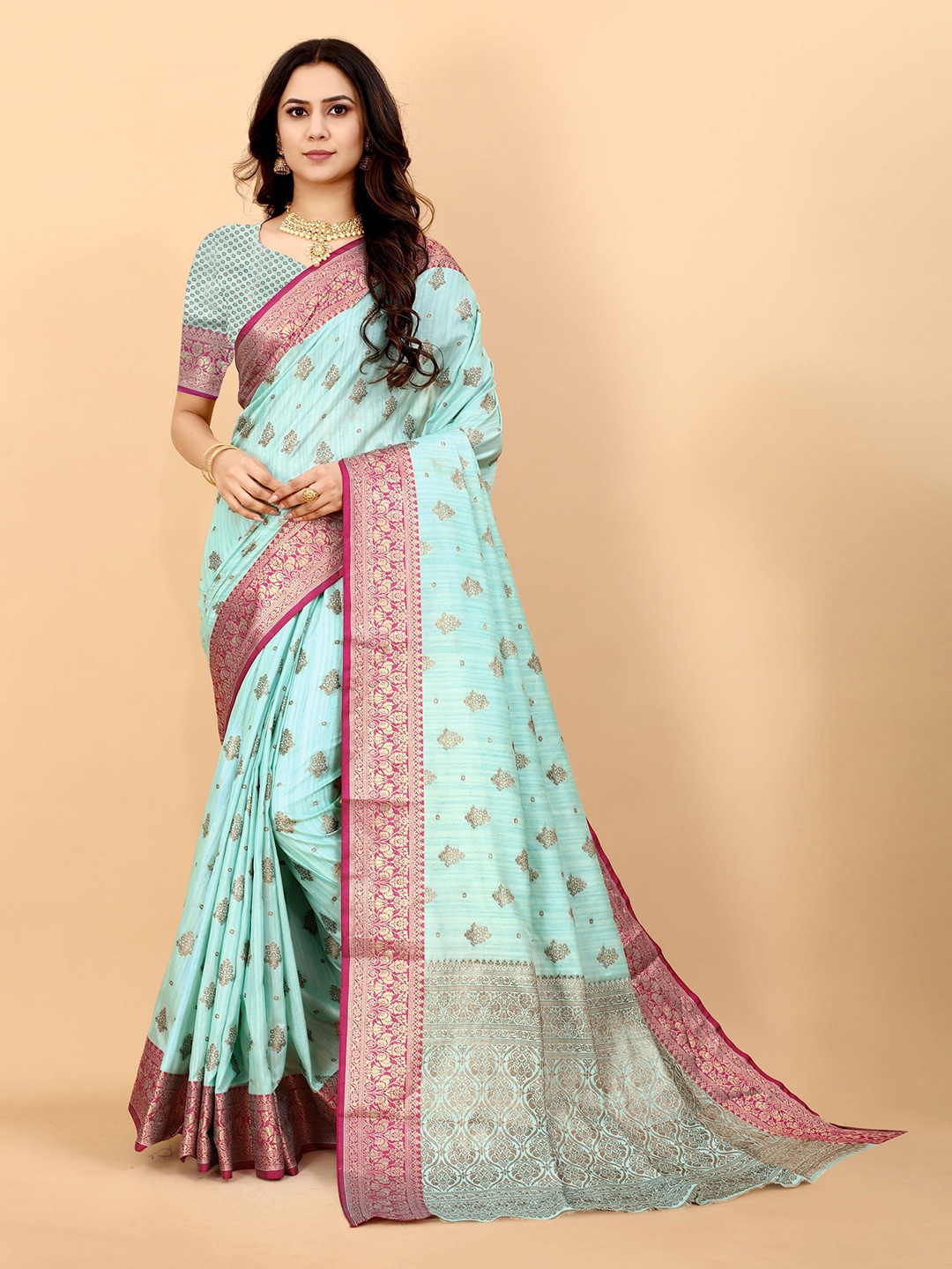 

DIVASTRI Woven Design Ethnic Motifs Zari Pure Silk Banarasi Saree, Blue