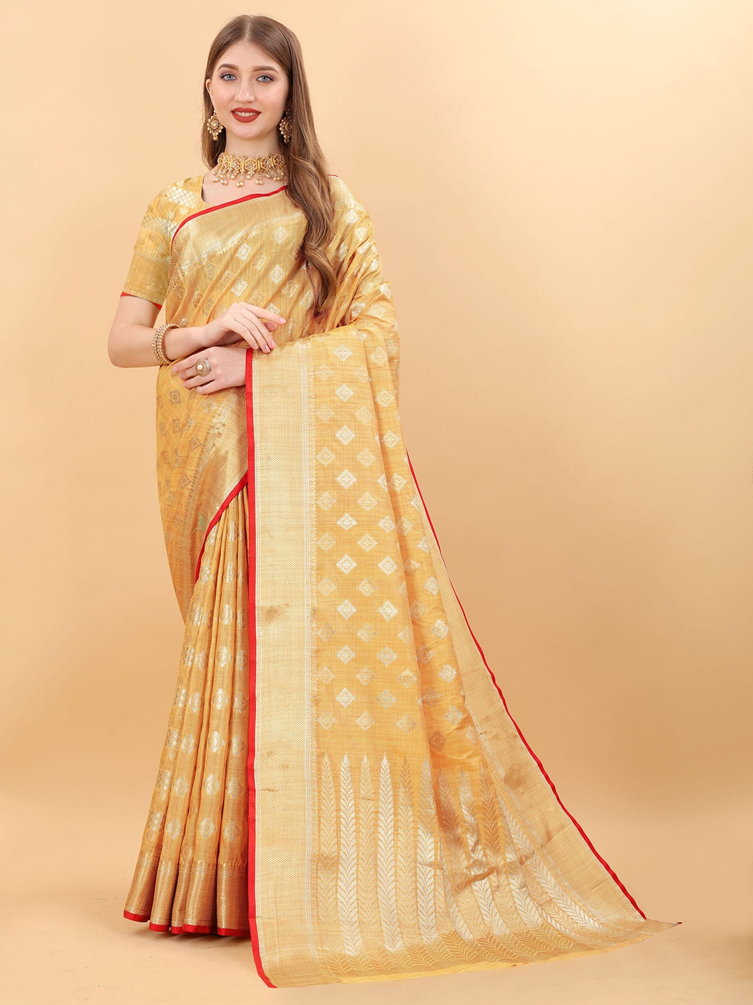 

DIVASTRI Ethnic Motifs Woven Design Zari Pure Silk Banarasi Saree, Orange