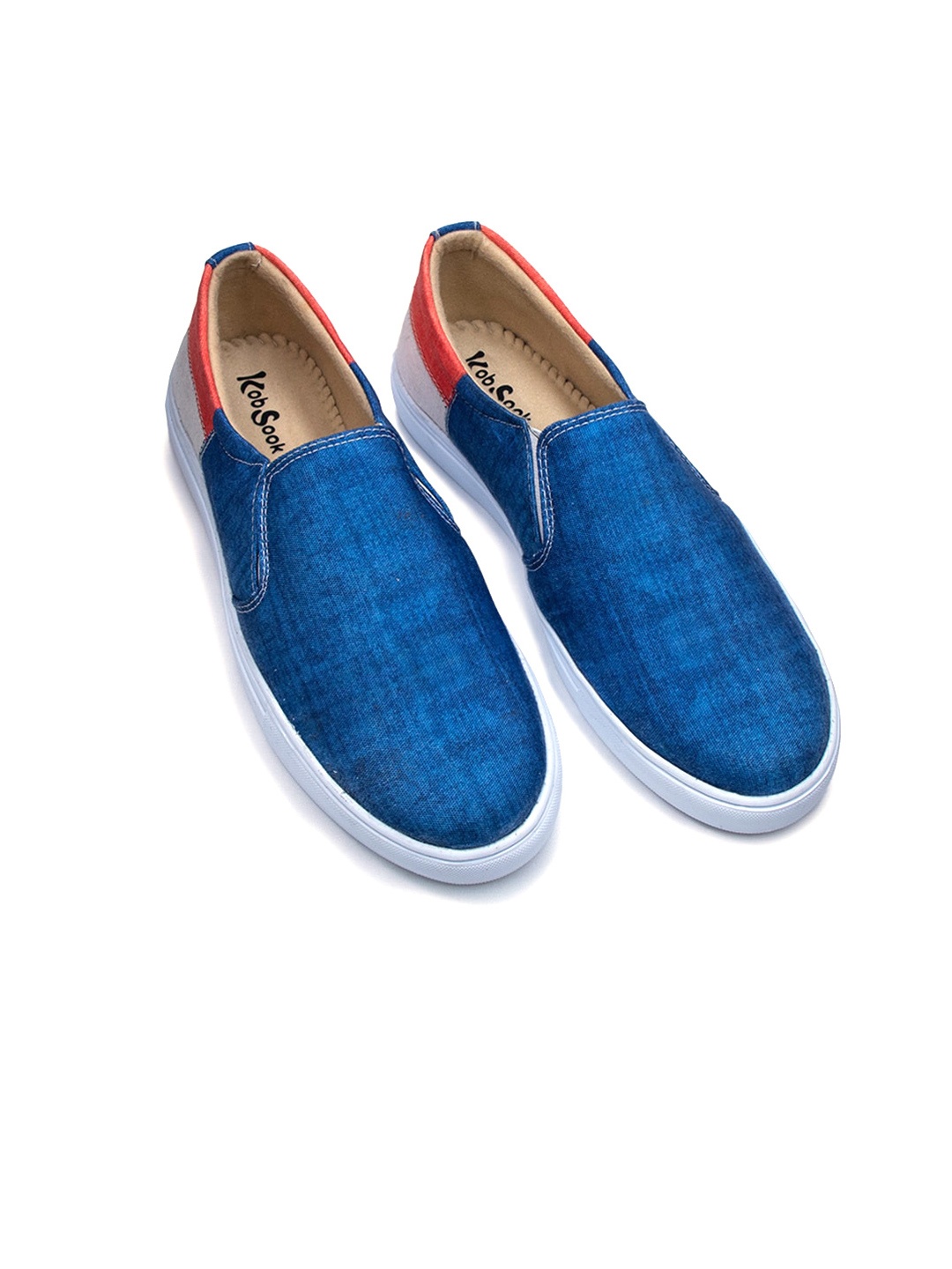 

KobSook Men Round Toe Slip-On Canvas Loafers, Blue