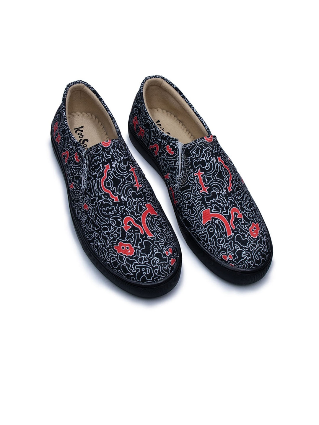 

KobSook Men Printed Slip-On Canvas Loafers, Black