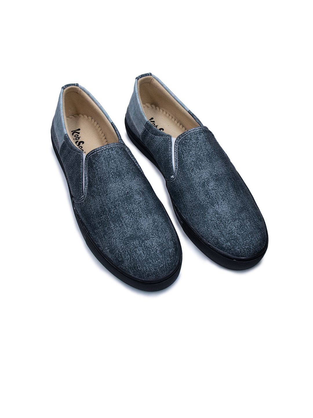 

KobSook Men Round Toe Slip-On Canvas Loafers, Grey