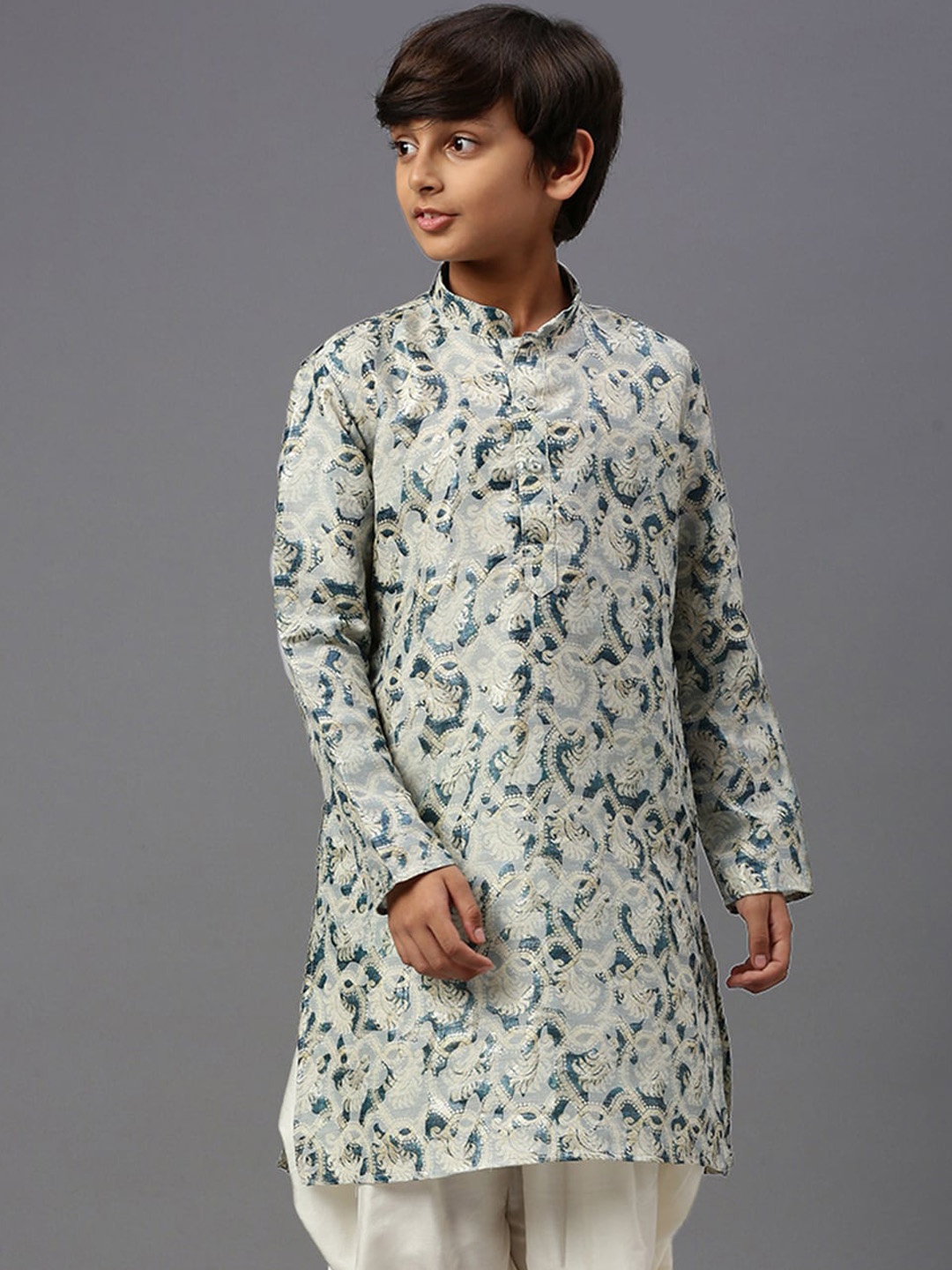 YK Boys Ethnic Motifs Printed Cotton Kurta, Green