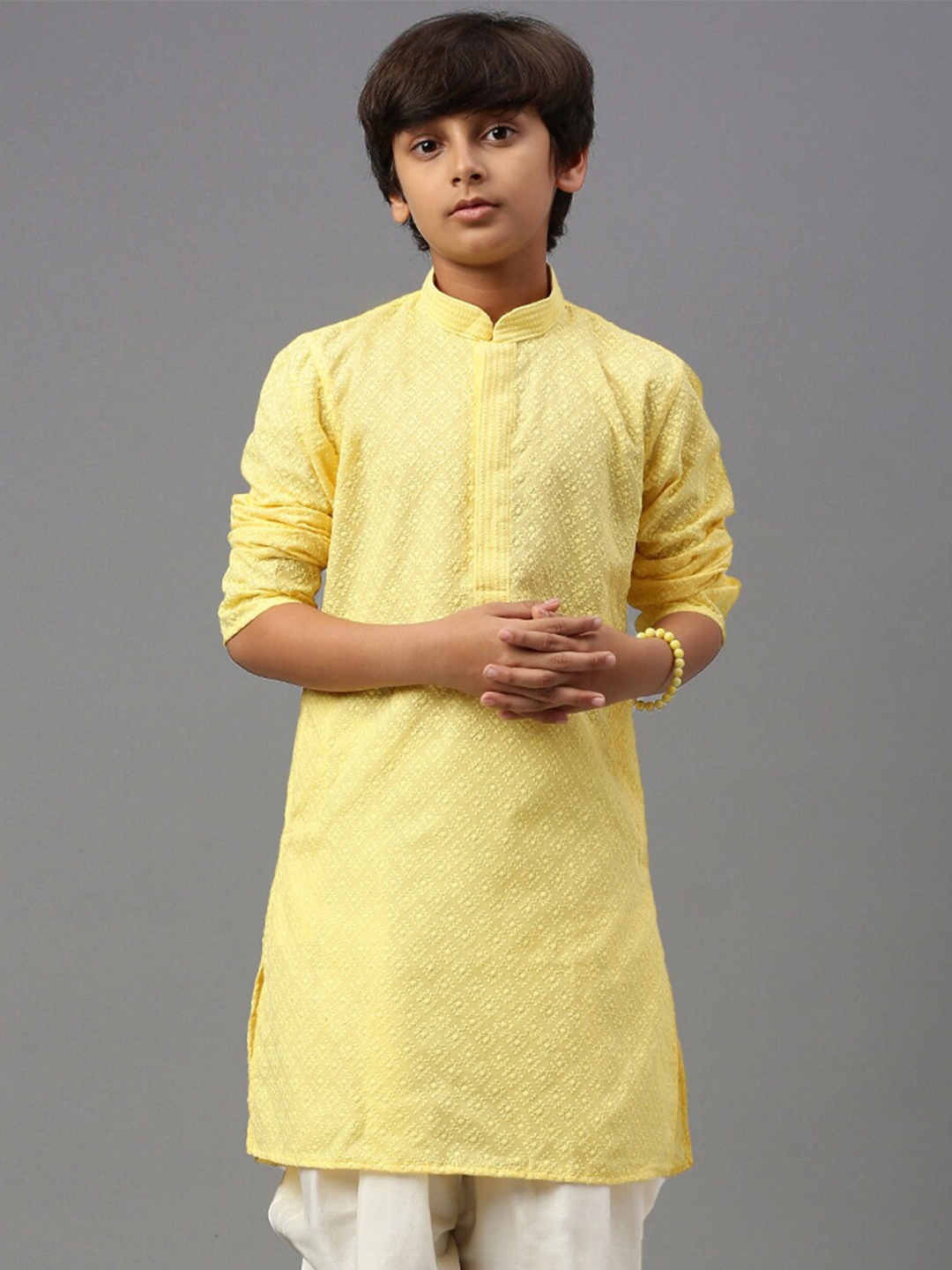 

YK Boys Ethnic Motifs Embroidered Chikankari Cotton Kurta, Yellow