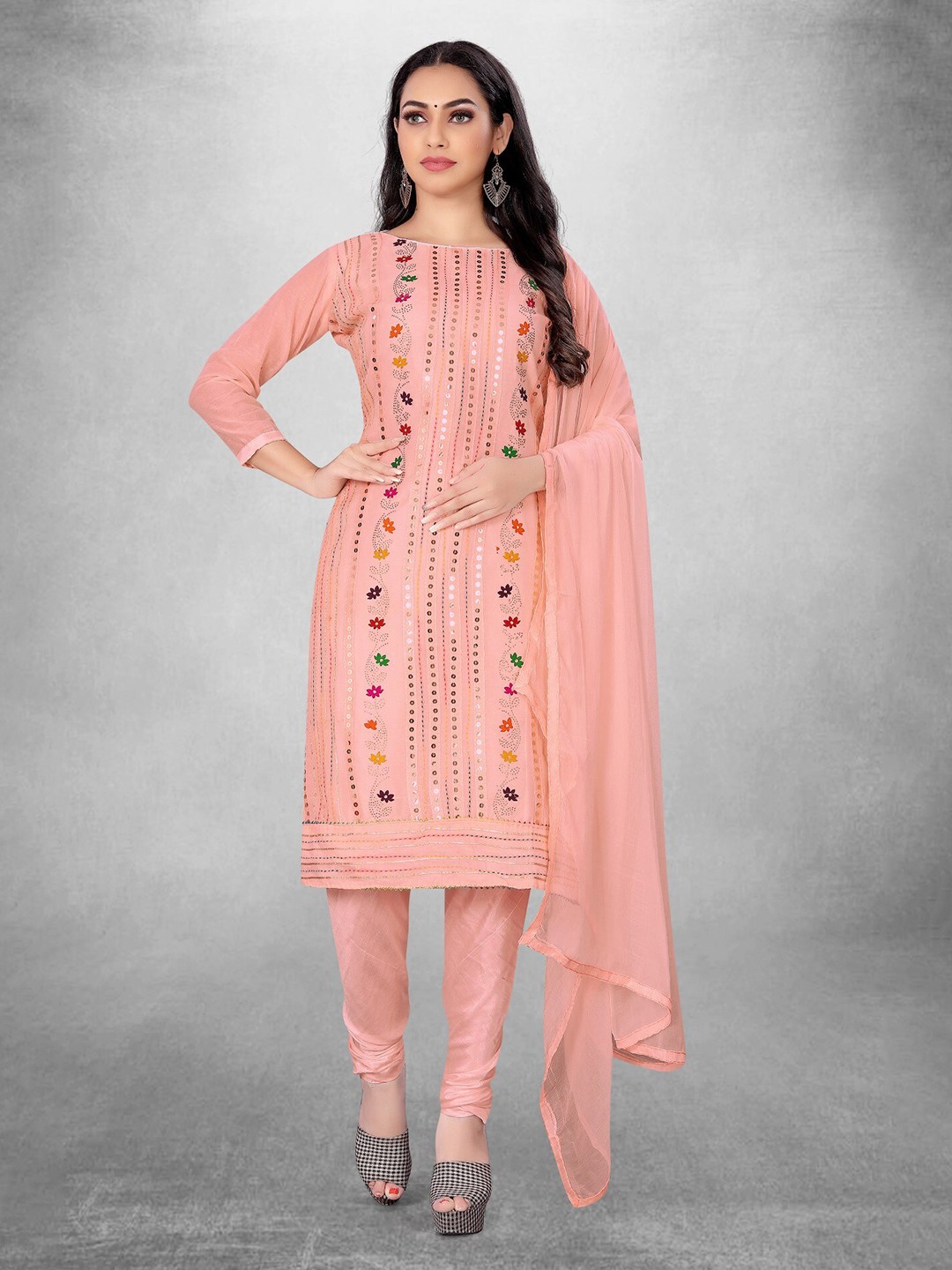 

LeeliPeeri Designer Ethnic Motifs Embroidered Unstitched Dress Material, Pink