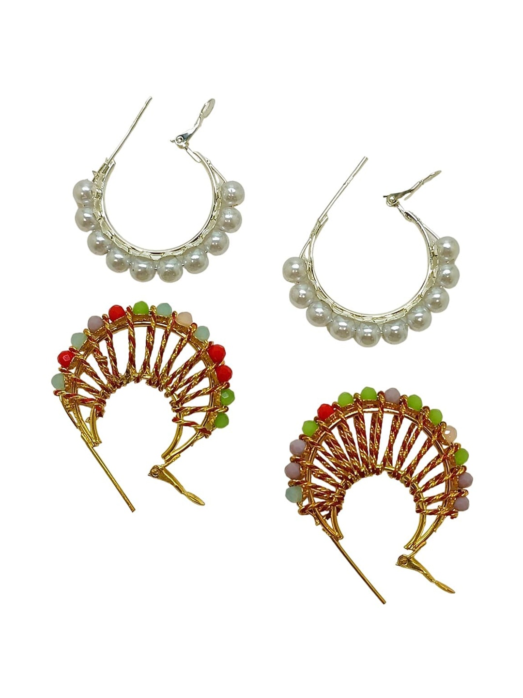 

FEMMIBELLA Set Of 2 Gold-Plated Pearl Beaded Circular Hoop Earrings