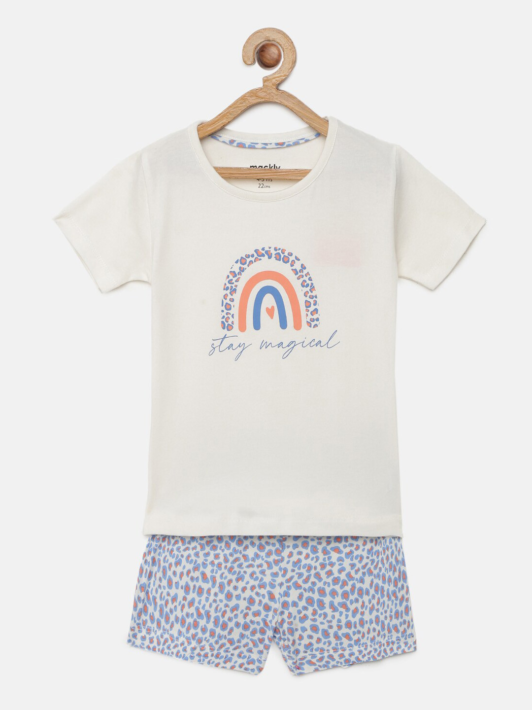 

mackly Girls Graphic Printed Round Neck T-shirt With Shorts, Off white