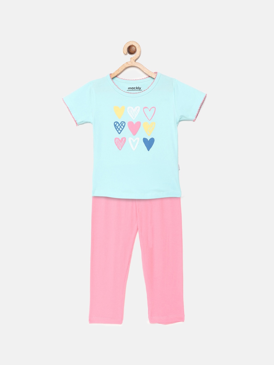 

mackly Girls Printed Night suit, Blue