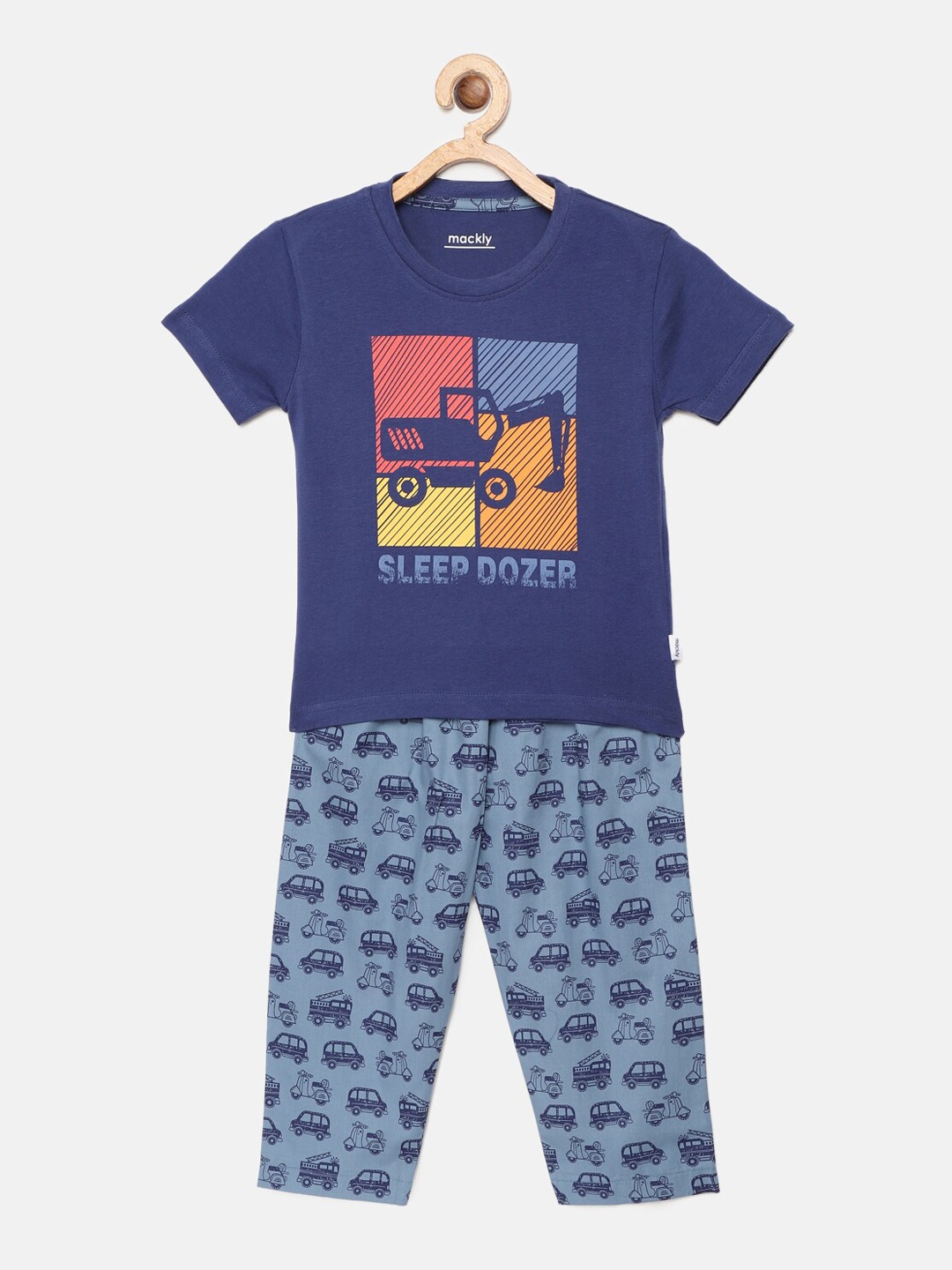 

mackly Boys Graphic Printed Night suit, Navy blue