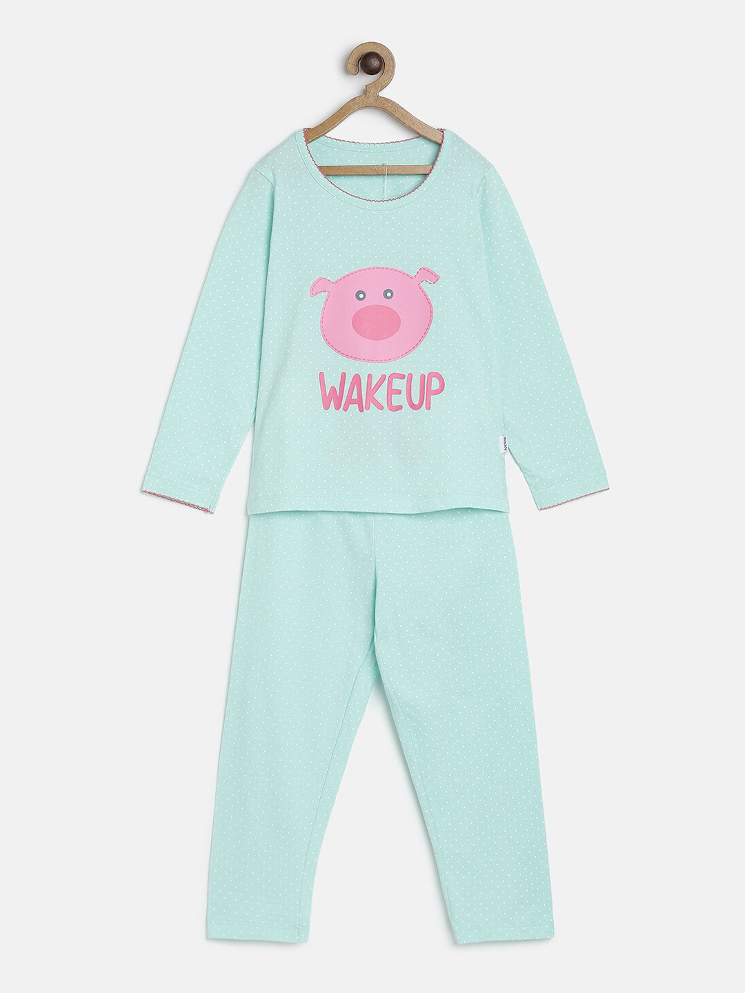 

mackly Girls Printed Long Sleeves Night suit, Green