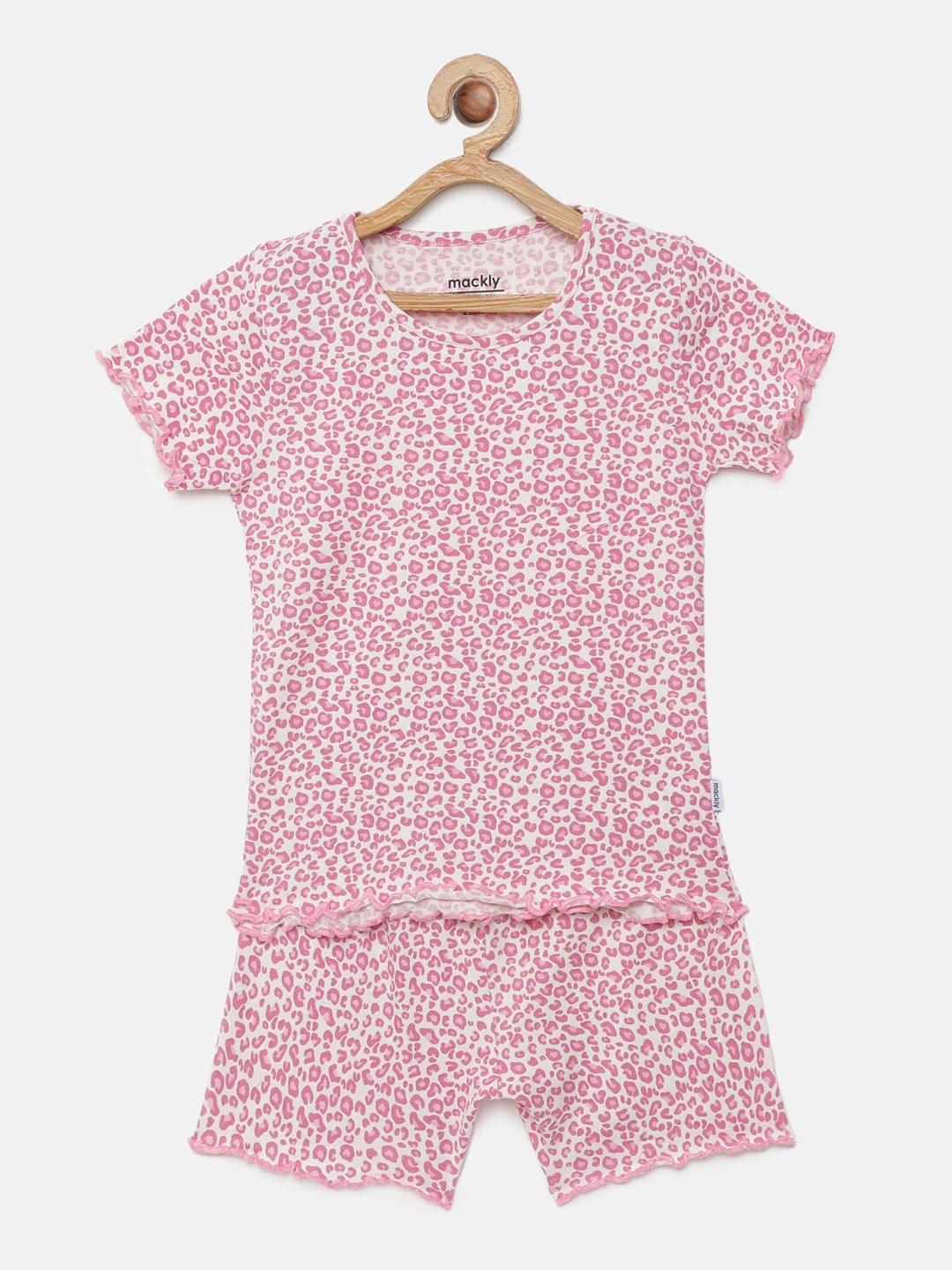 

mackly Girls Abstract Printed Round Neck T-shirt With Shorts, Pink