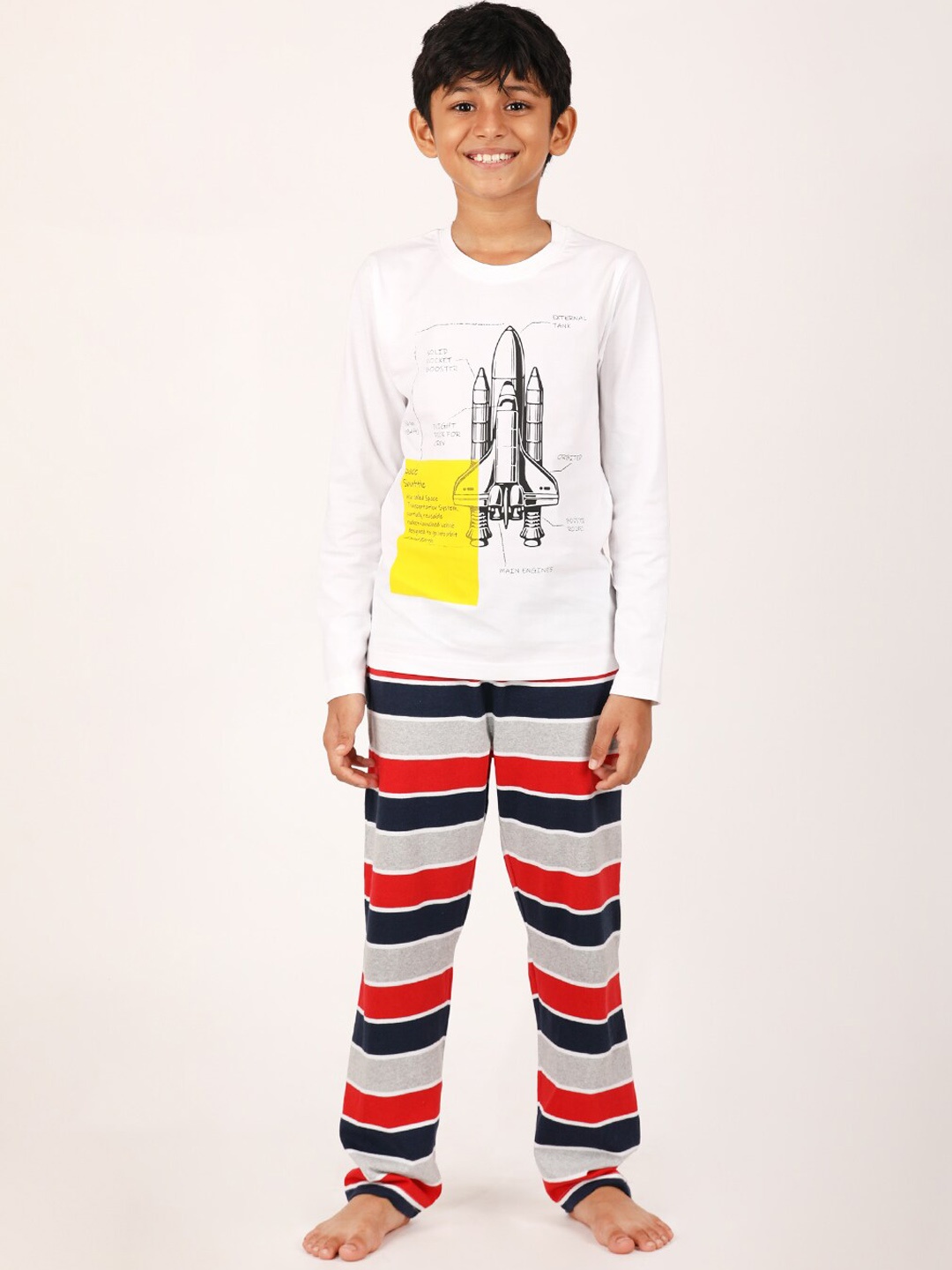 

mackly Boys Graphic Printed Pure Cotton Night Suit, White