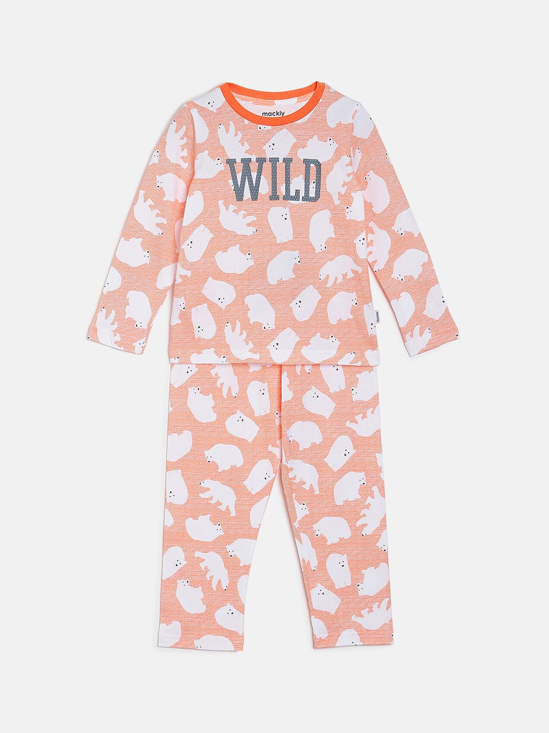 

mackly Boys Graphic Printed Pure Cotton Night Suit, Peach
