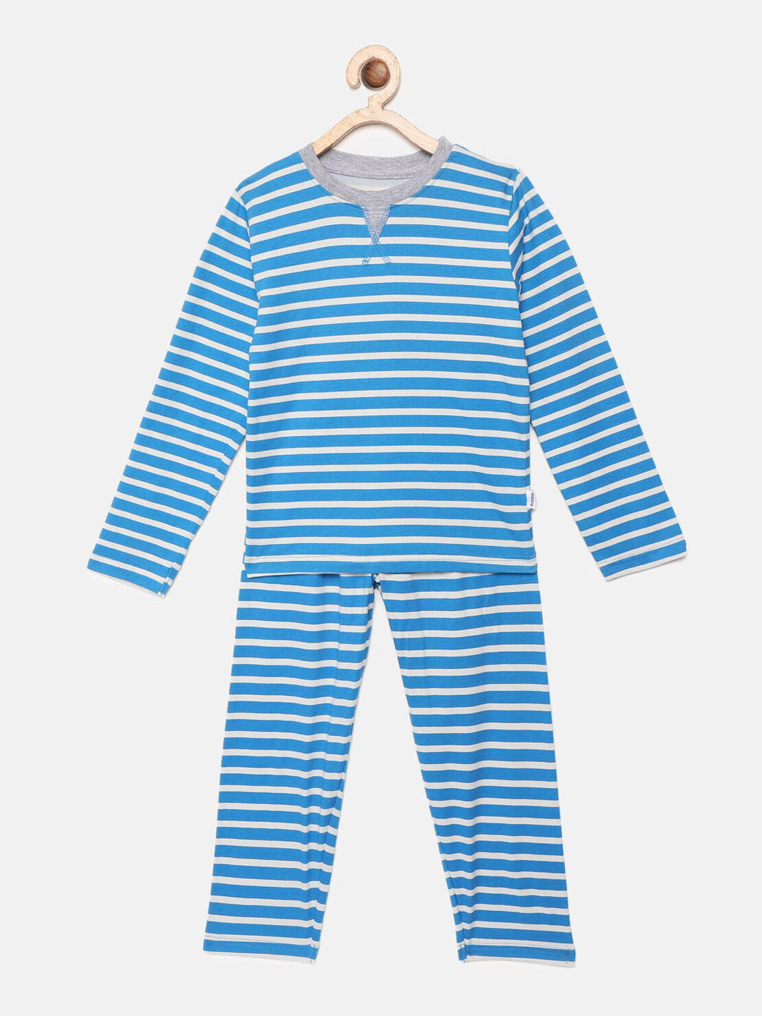 

mackly Boys Striped Round Neck T-shirt With Pyjamas, Blue