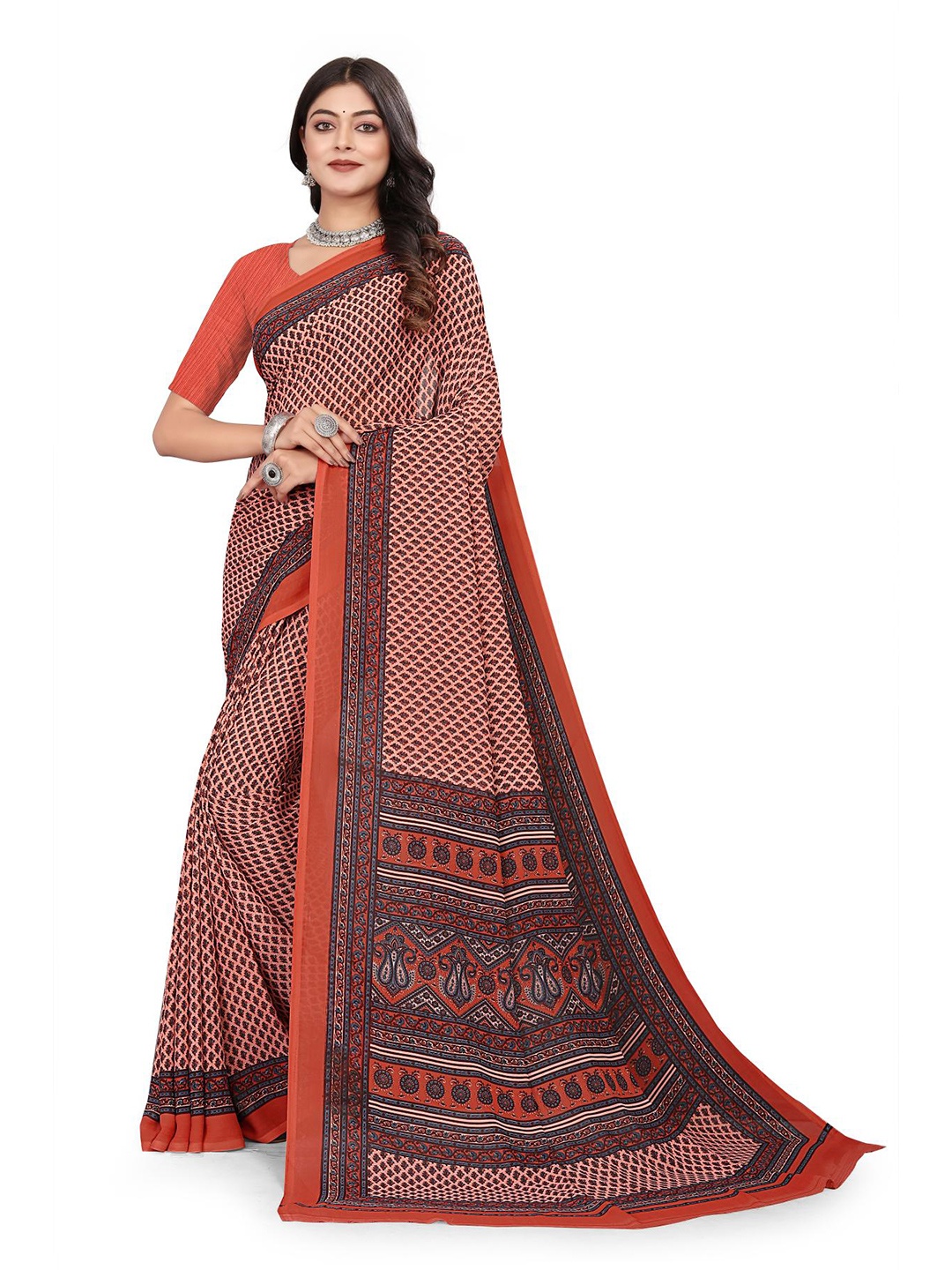 

VIMLA Ethnic Floral Printed Saree, Pink