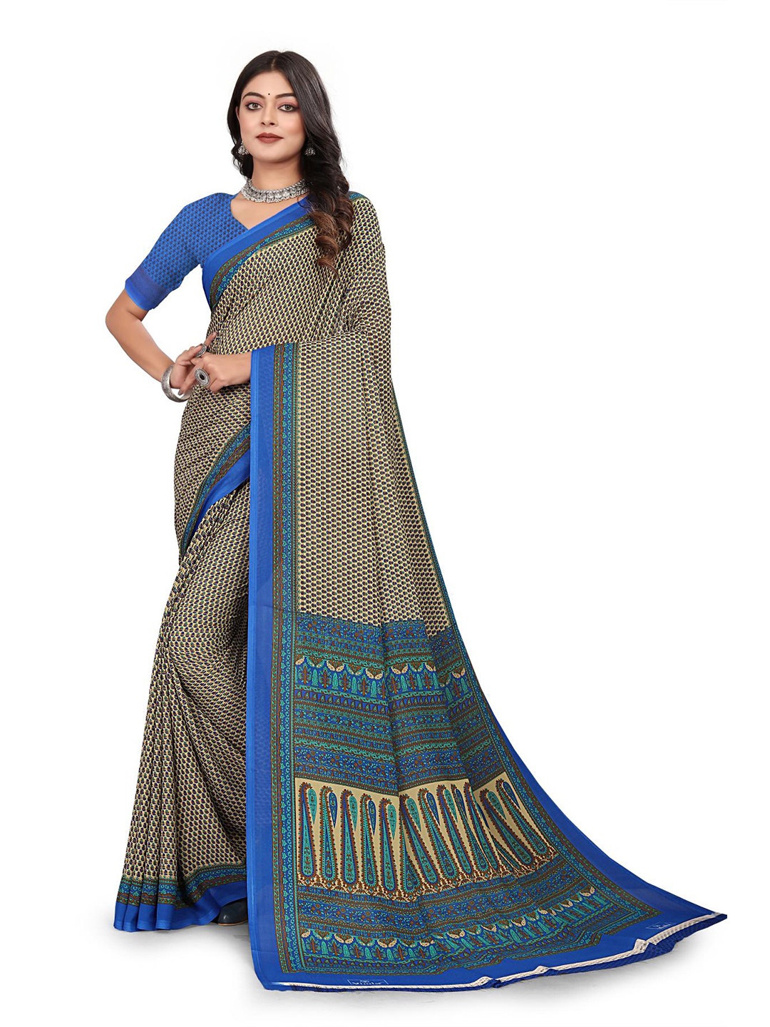 

VIMLA Ethnic Floral Printed Saree, Blue