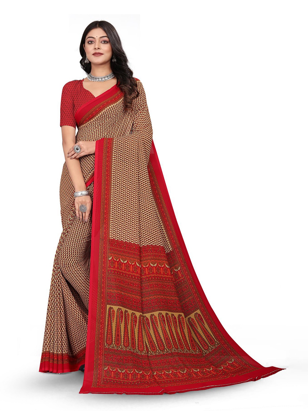 

VIMLA Ethnic Floral Printed Saree, Red