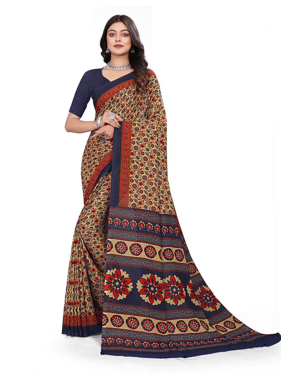 

VIMLA Ethnic Floral Printed Saree, Brown
