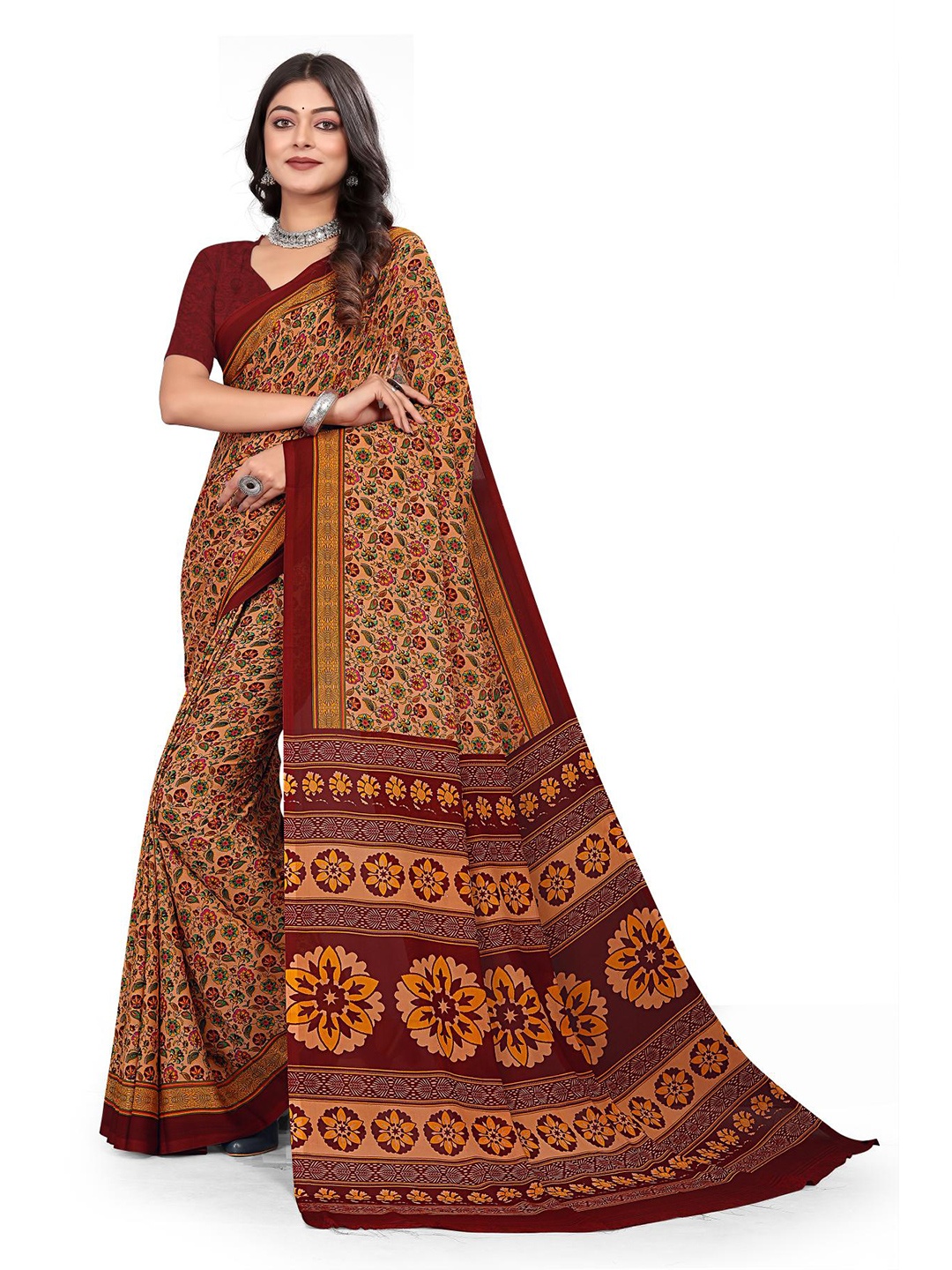 

VIMLA Ethnic Floral Printed Saree, Orange