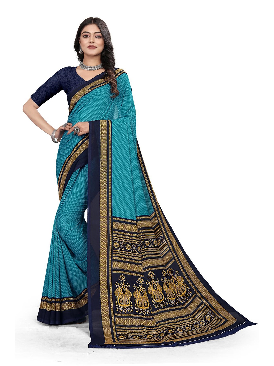 

VIMLA Ethnic Floral Printed Saree, Blue