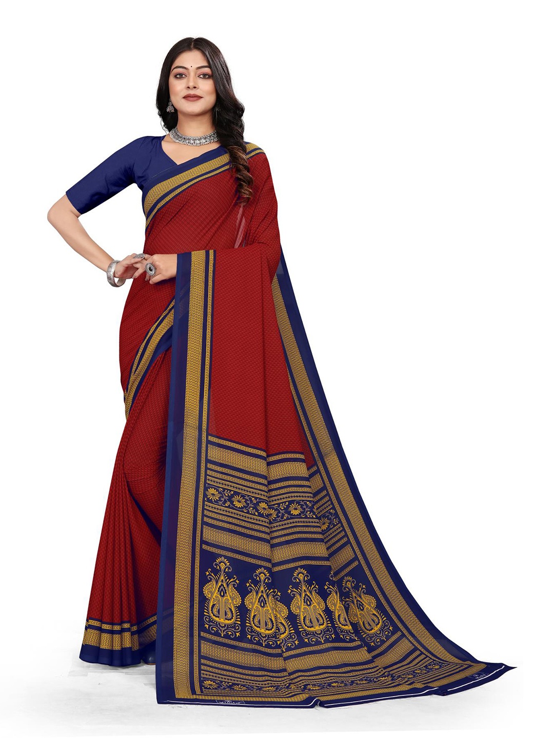 

VIMLA Ethnic Floral Printed Saree, Maroon