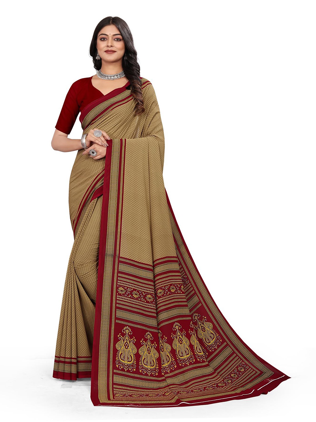 

VIMLA Ethnic Floral Printed Saree, Beige