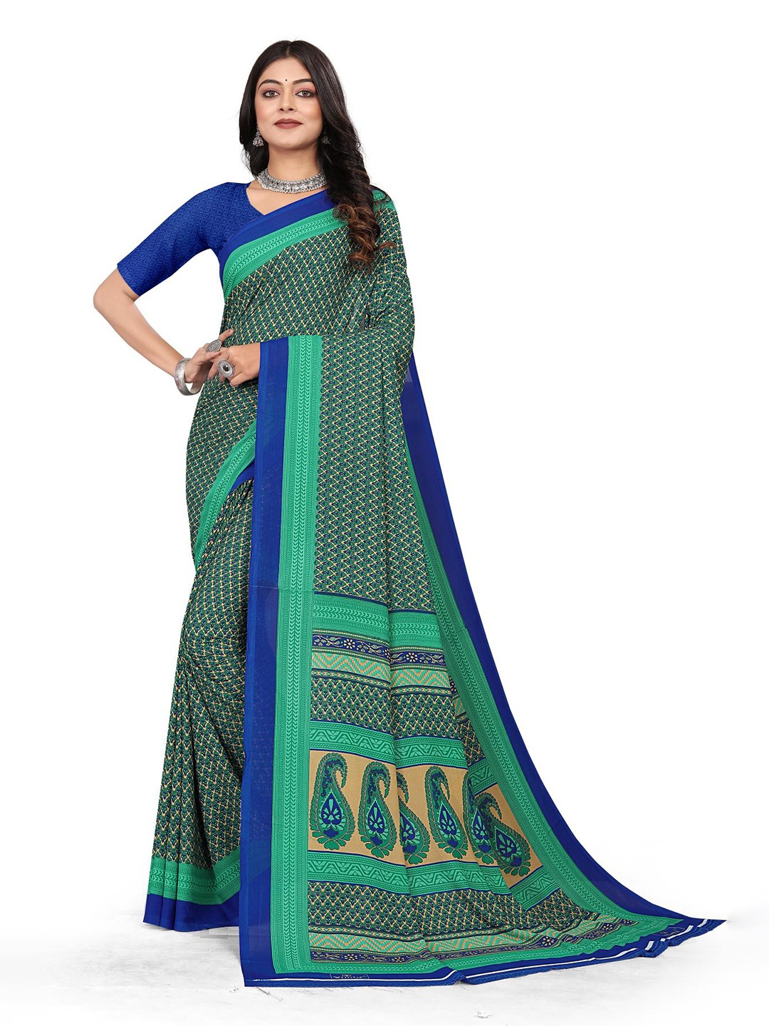 

VIMLA Ethnic Floral Printed Saree, Blue