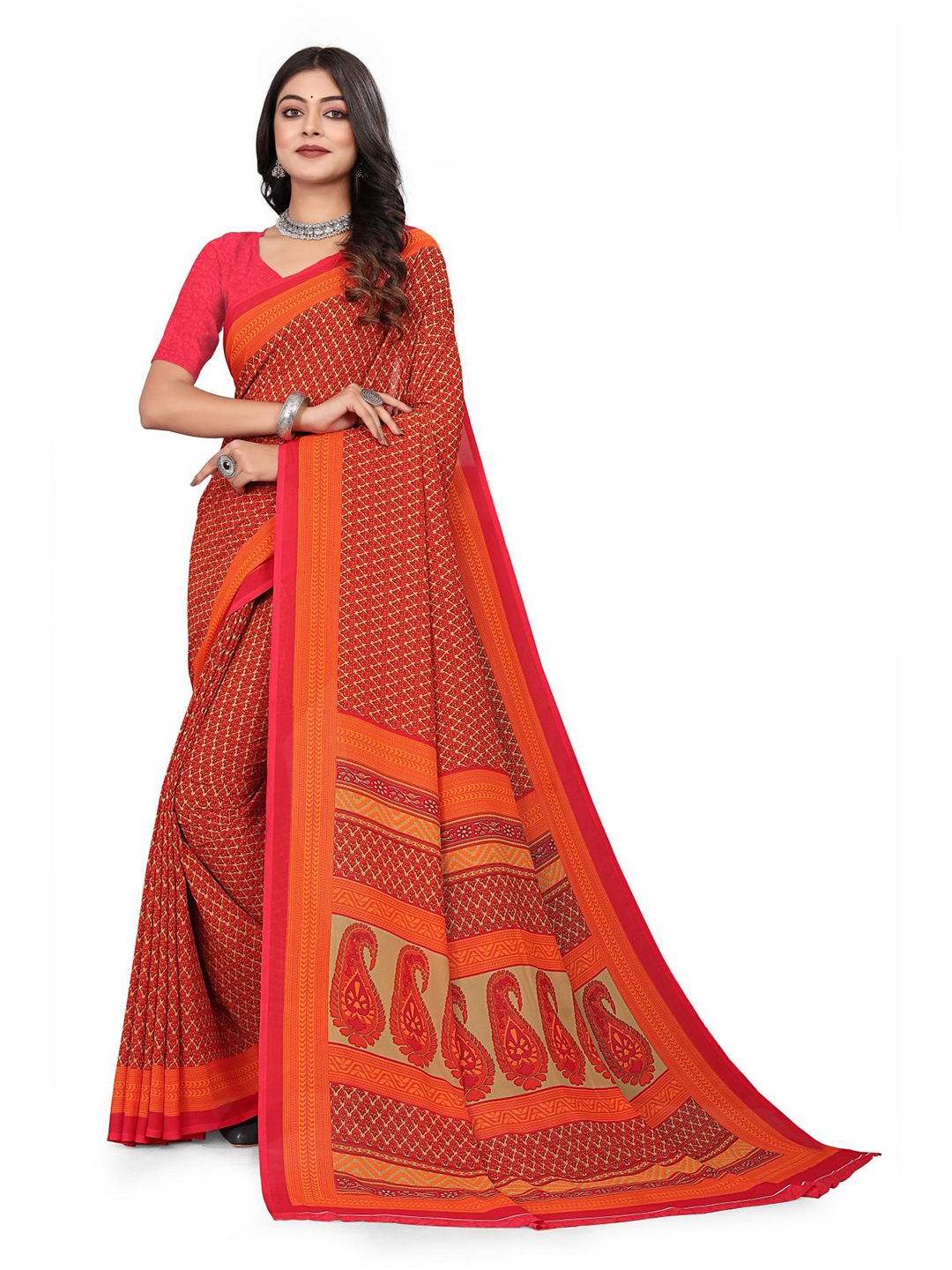 

VIMLA Ethnic Floral Printed Saree, Orange