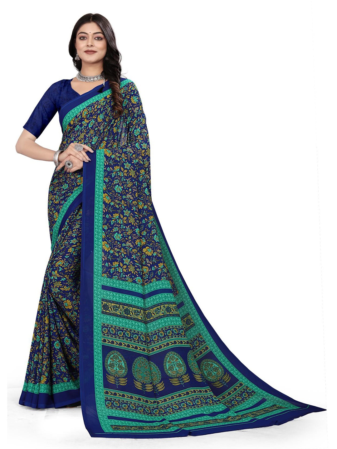 

VIMLA Ethnic Floral Printed Saree, Blue