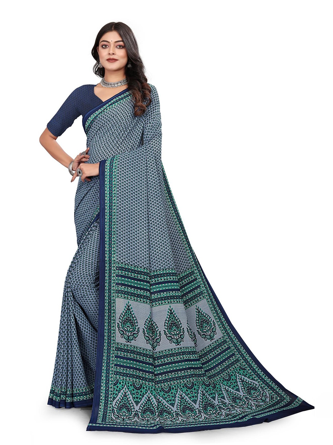 

VIMLA Ethnic Floral Printed Saree, Grey